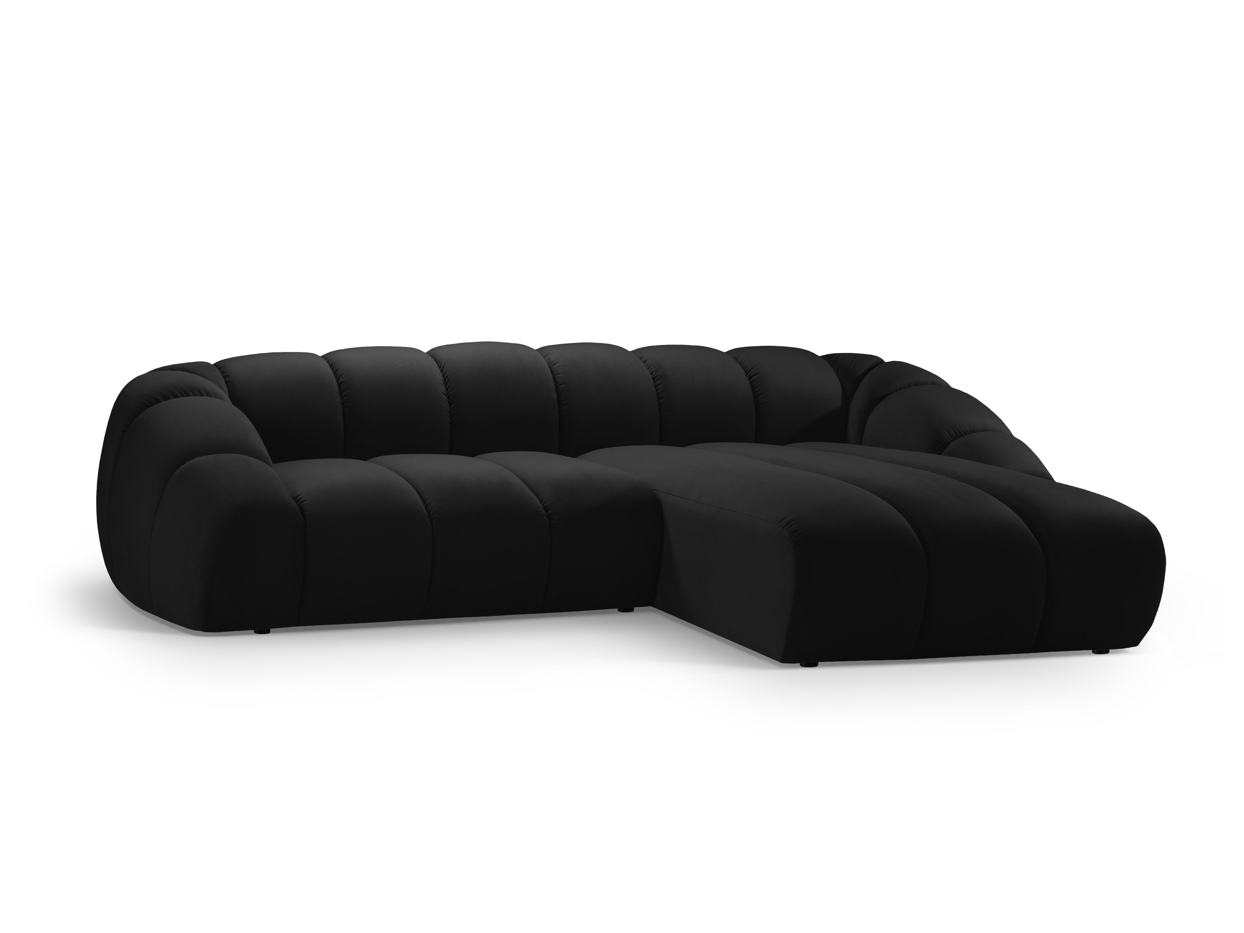 Velvet Right Corner Sofa, "Diana", 4 Seats, Black, 334x182x72
Made in Europe