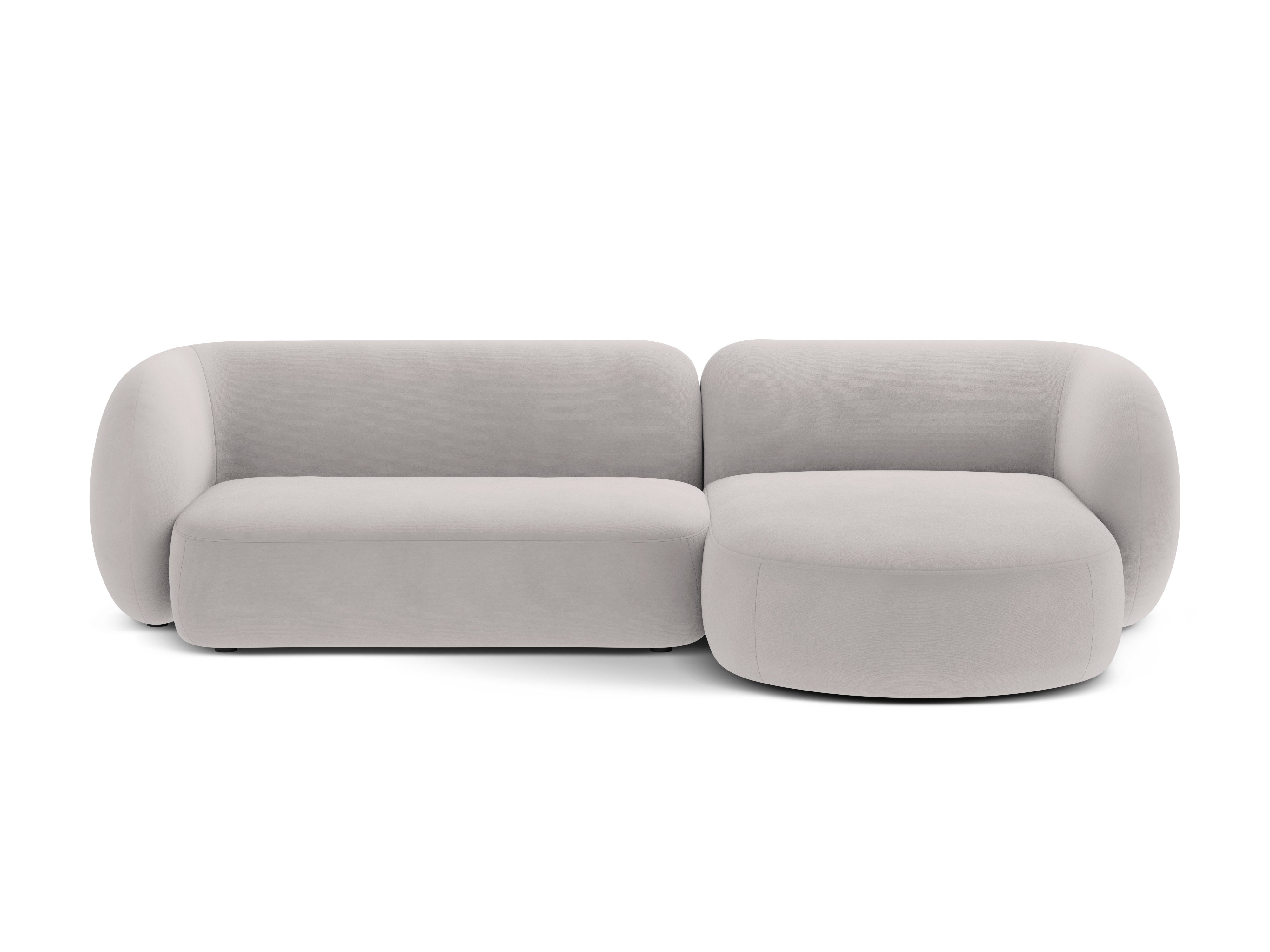 Right-facing velvet corner sofa for 3 people KATE light gray