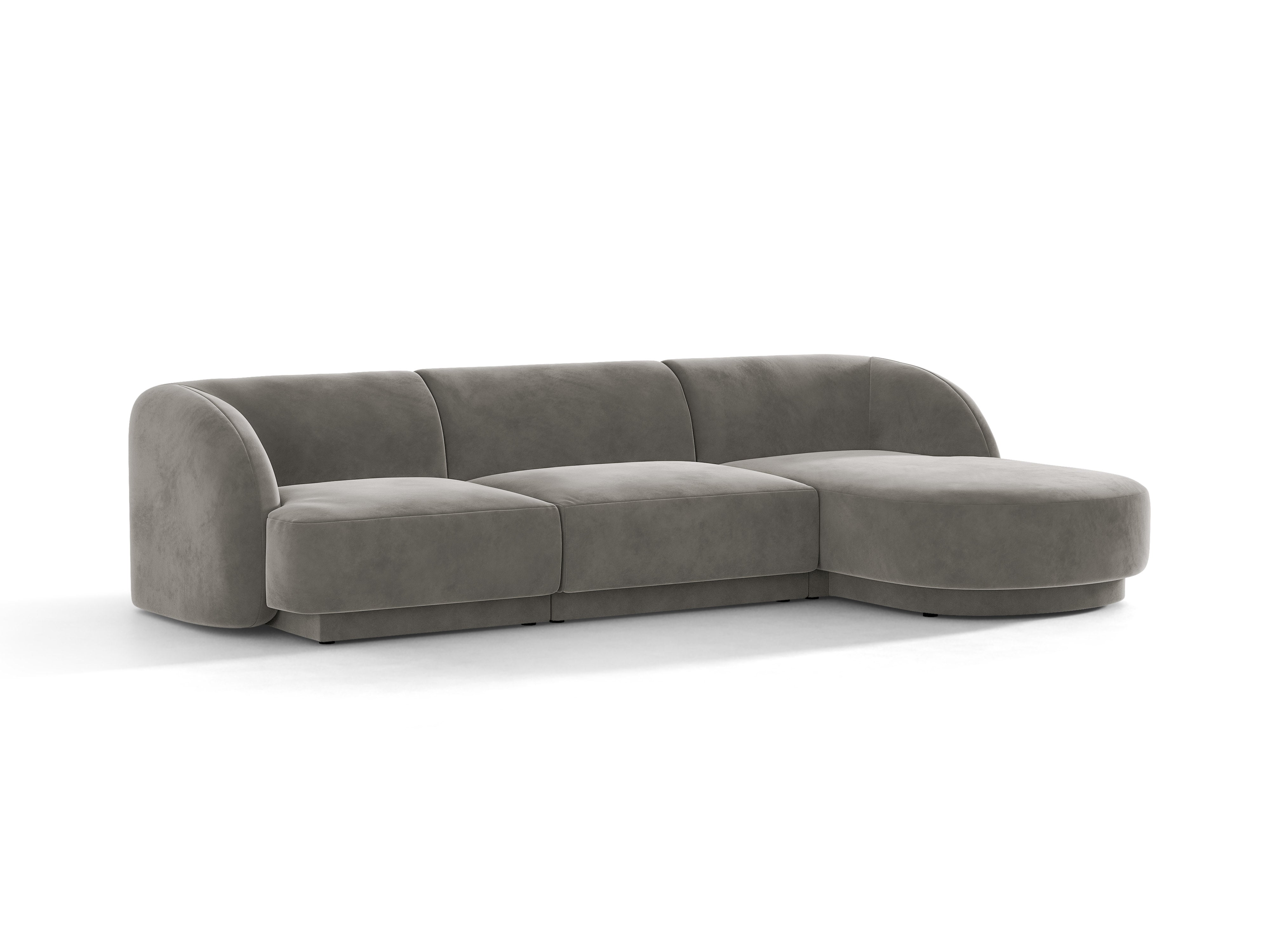 Velvet corner sofa for 4 people right-facing MILEY light gray