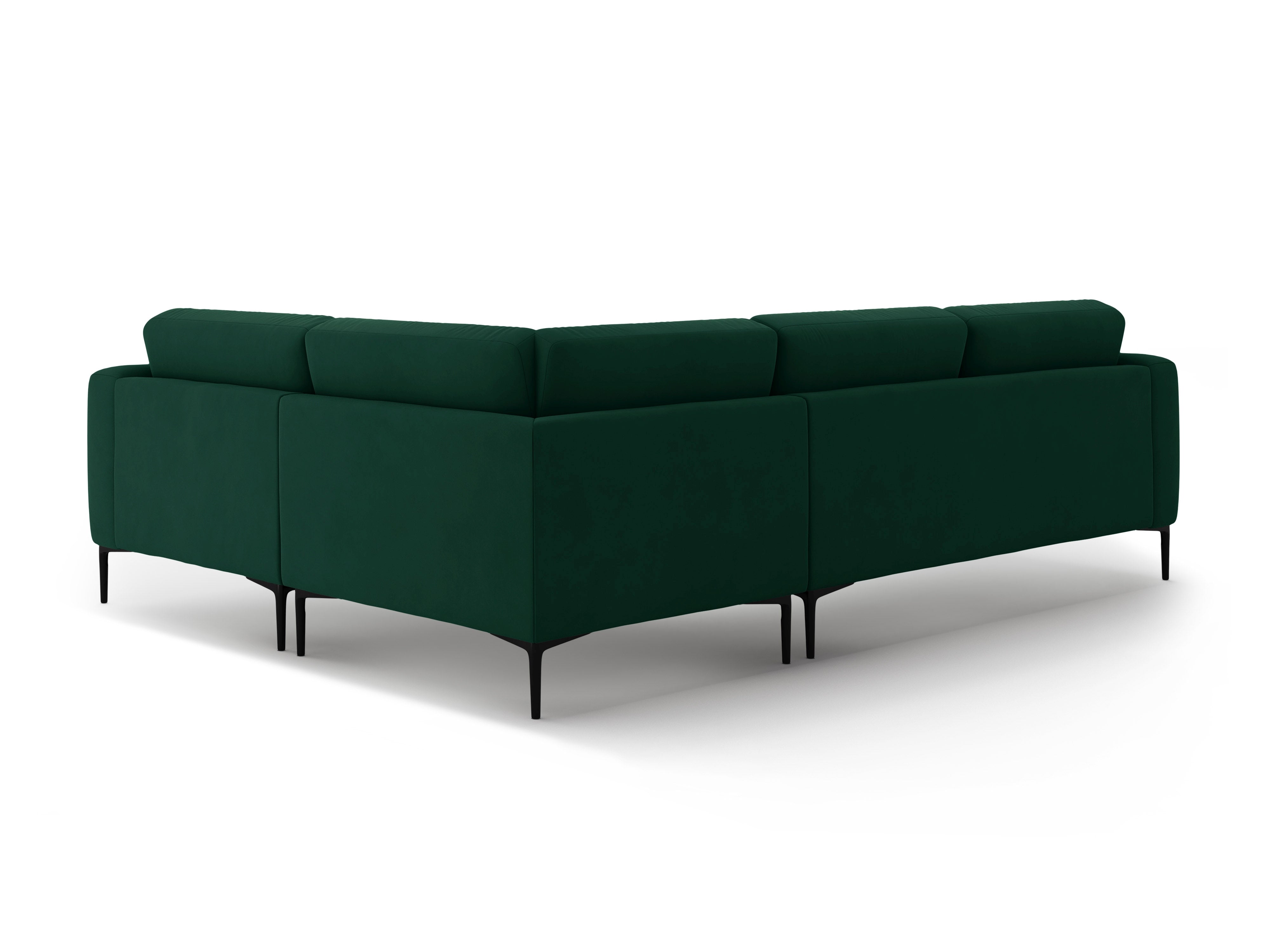 Right-facing L-shaped velvet corner sofa BEMY in bottle green