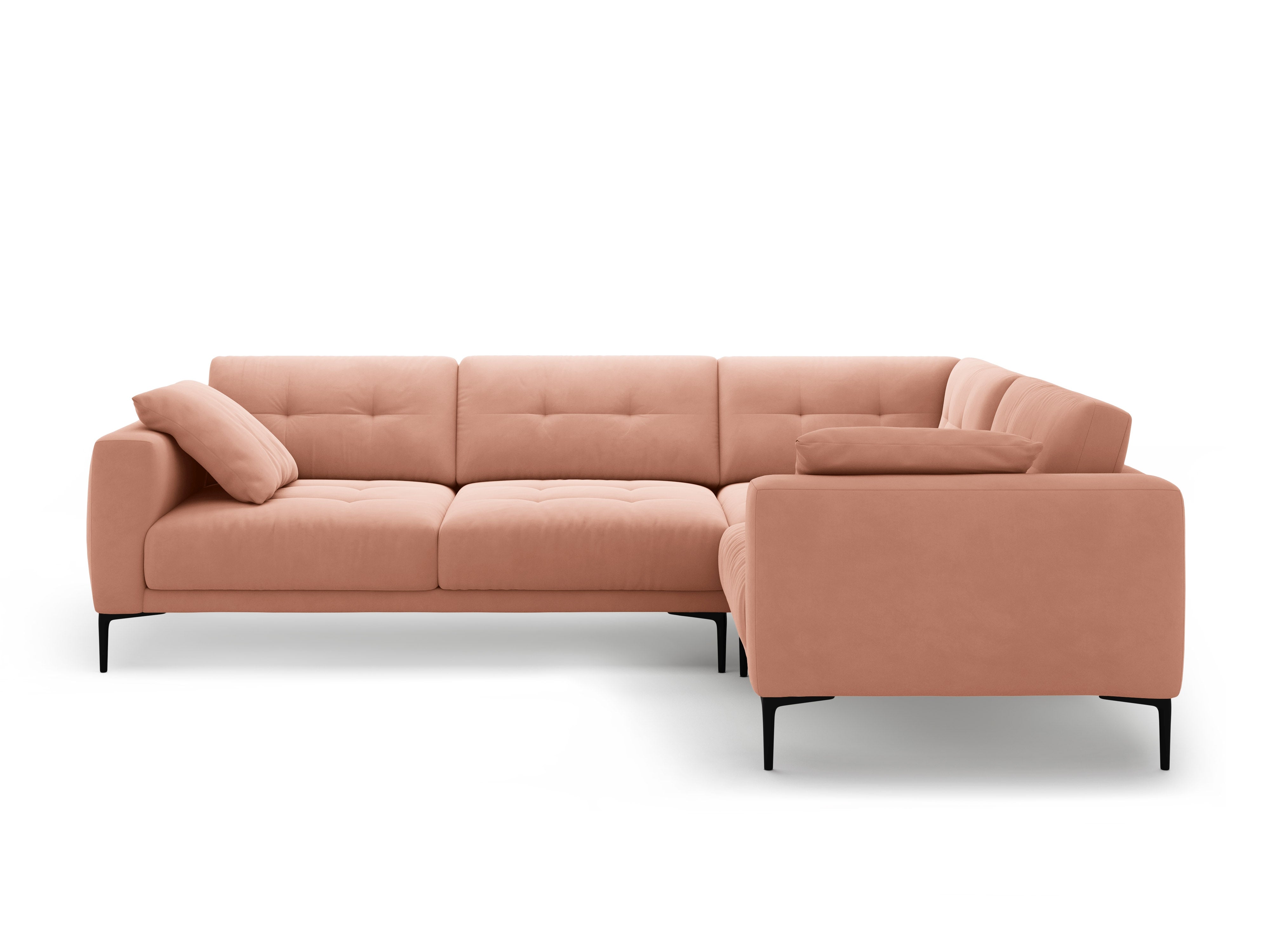 Right-facing L-shaped velvet corner sofa BEMY in pink