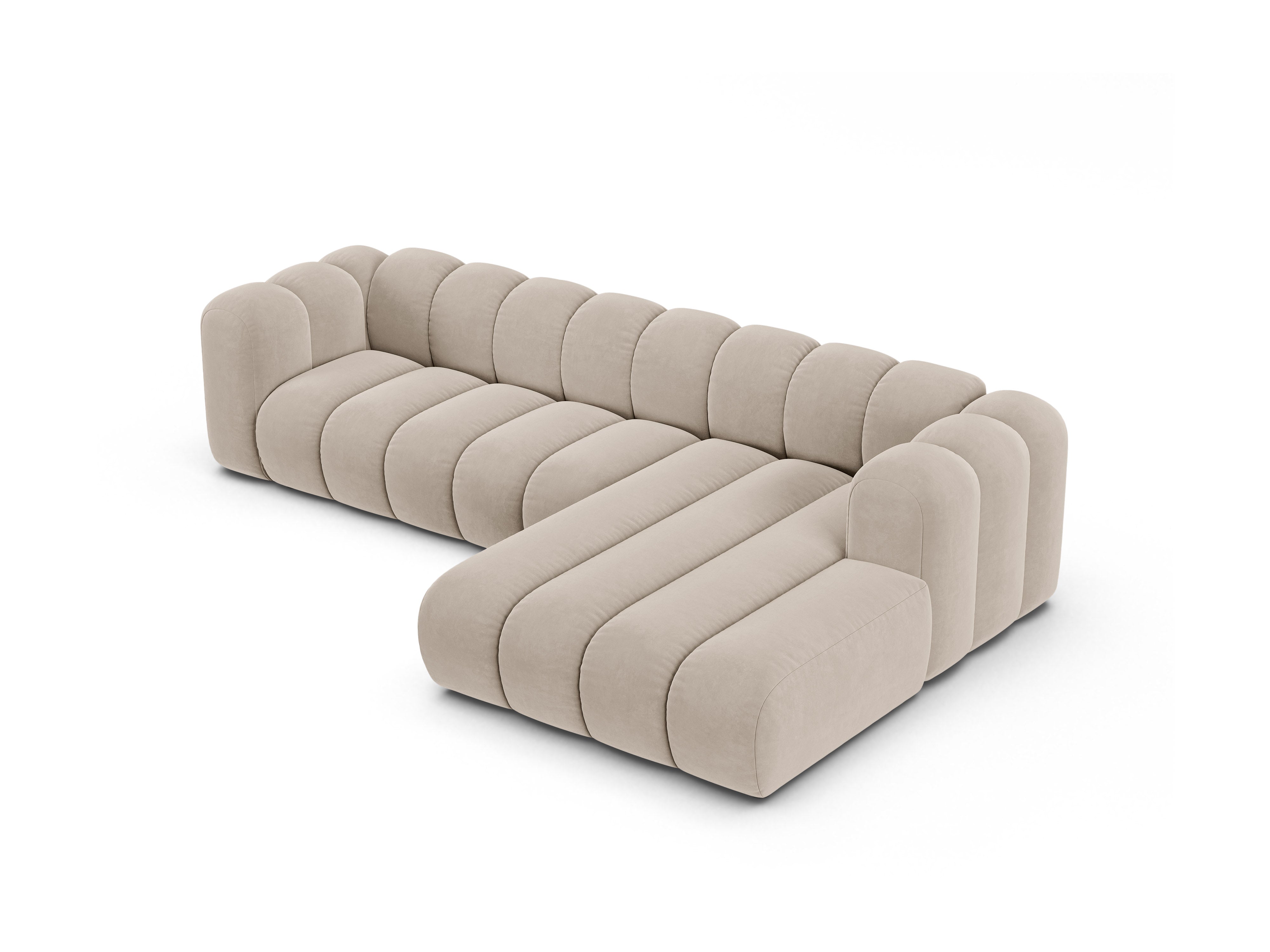 Velvet corner sofa for 4 people right-sided LUPINE beige