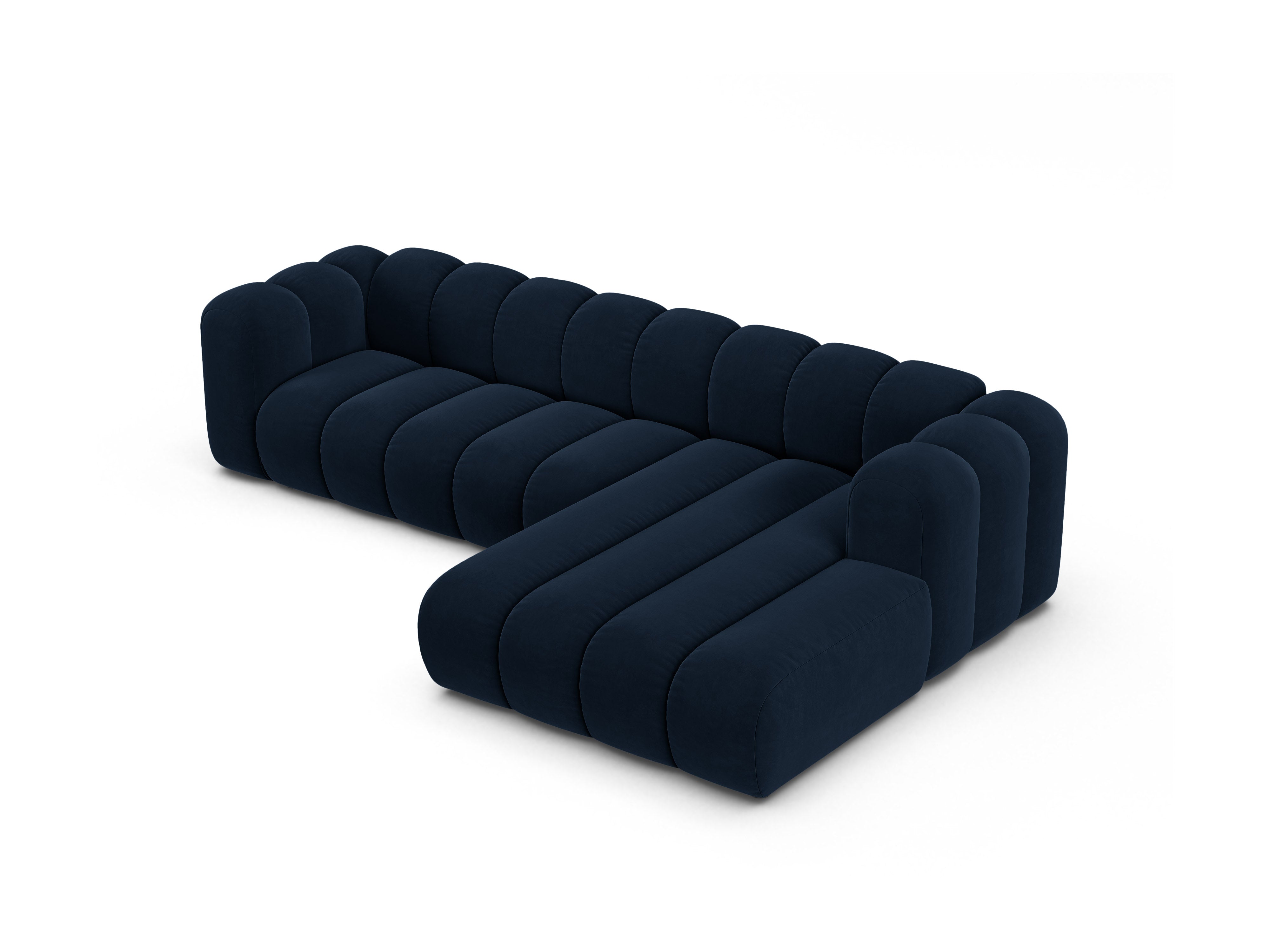 Velvet corner sofa for 4 people right-facing LUPINE navy blue