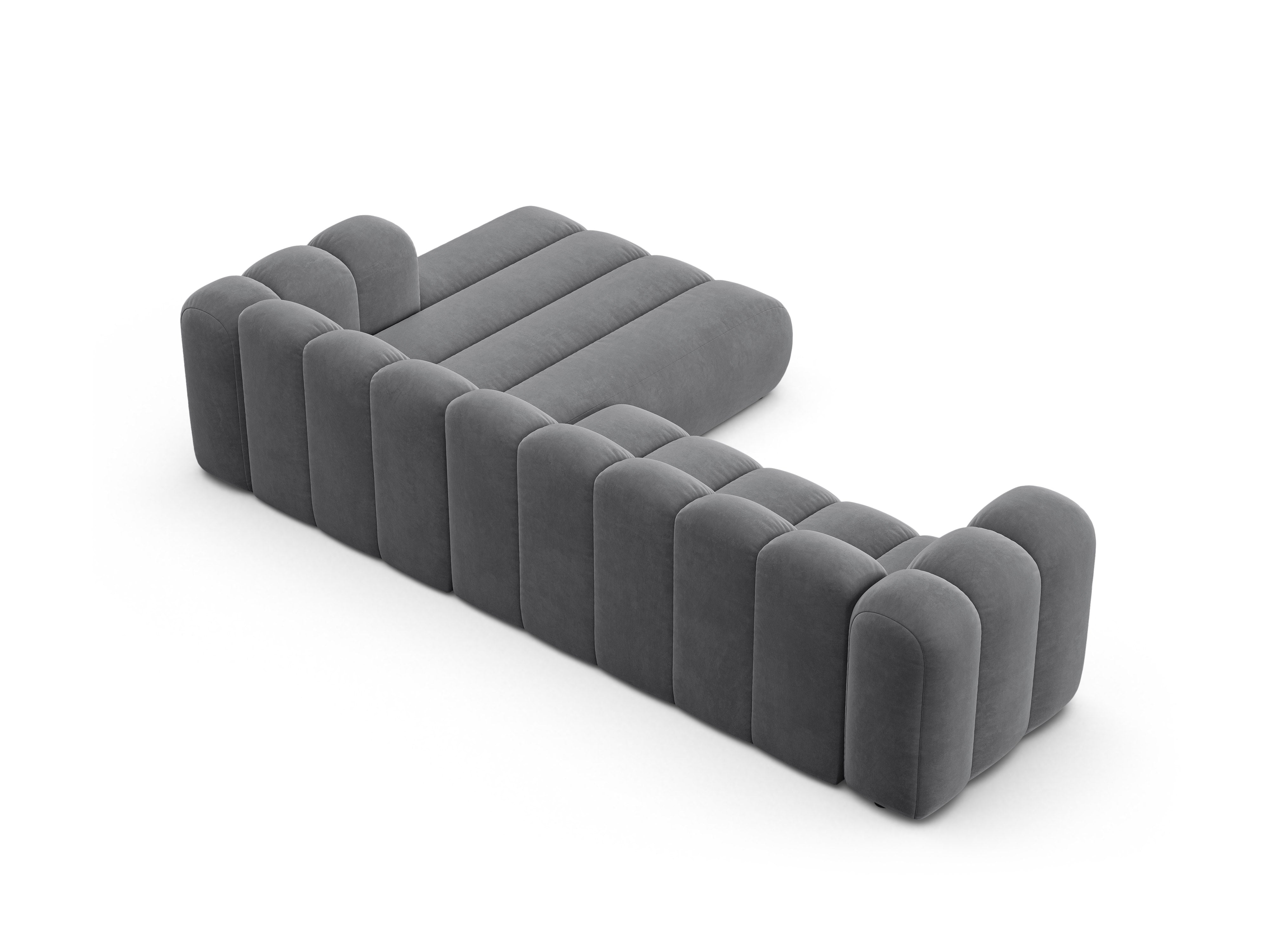 Velvet corner sofa for 4 people right-sided LUPINE gray