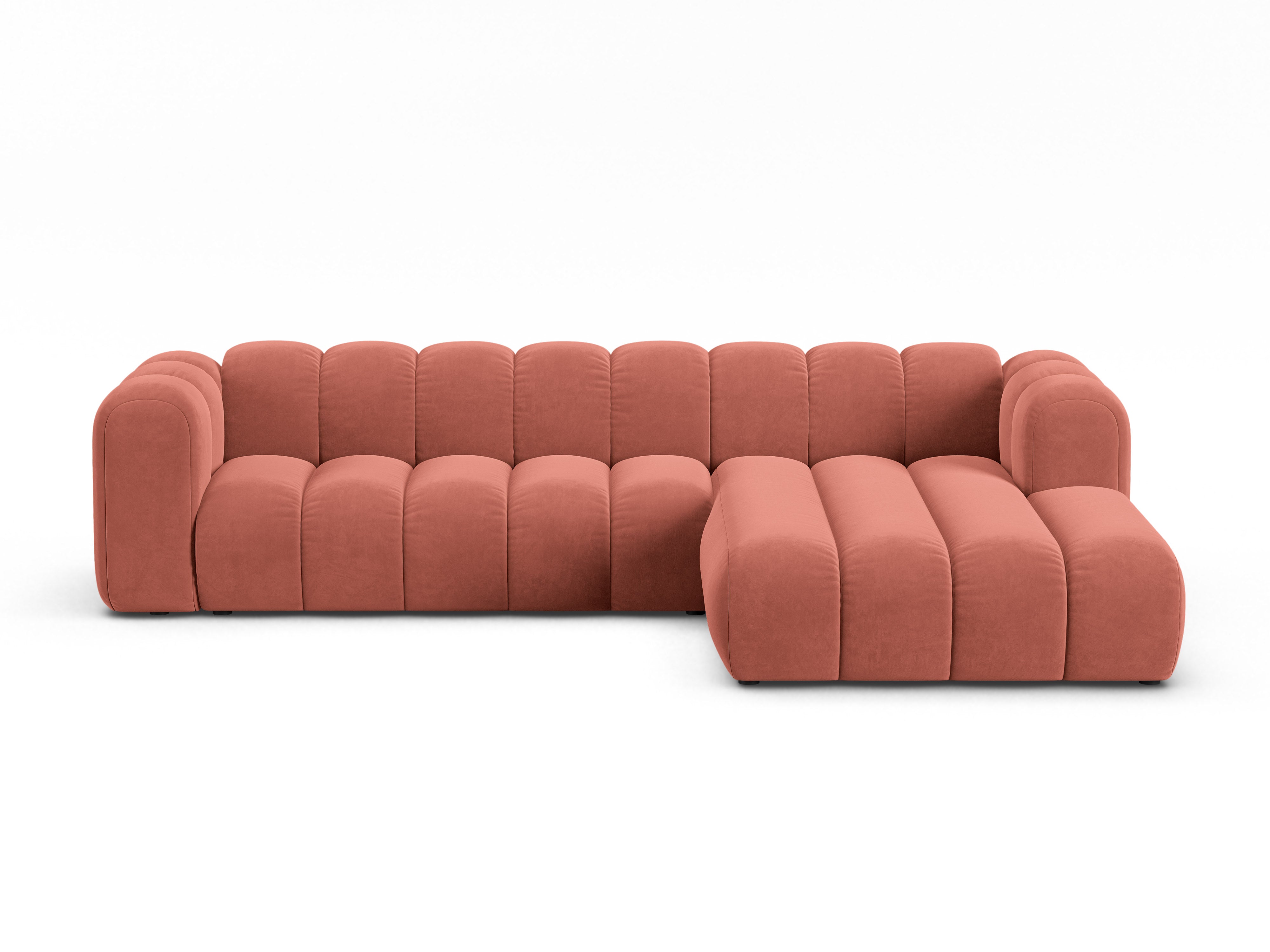 Coral right-facing velvet corner sofa for 4 people LUPINE