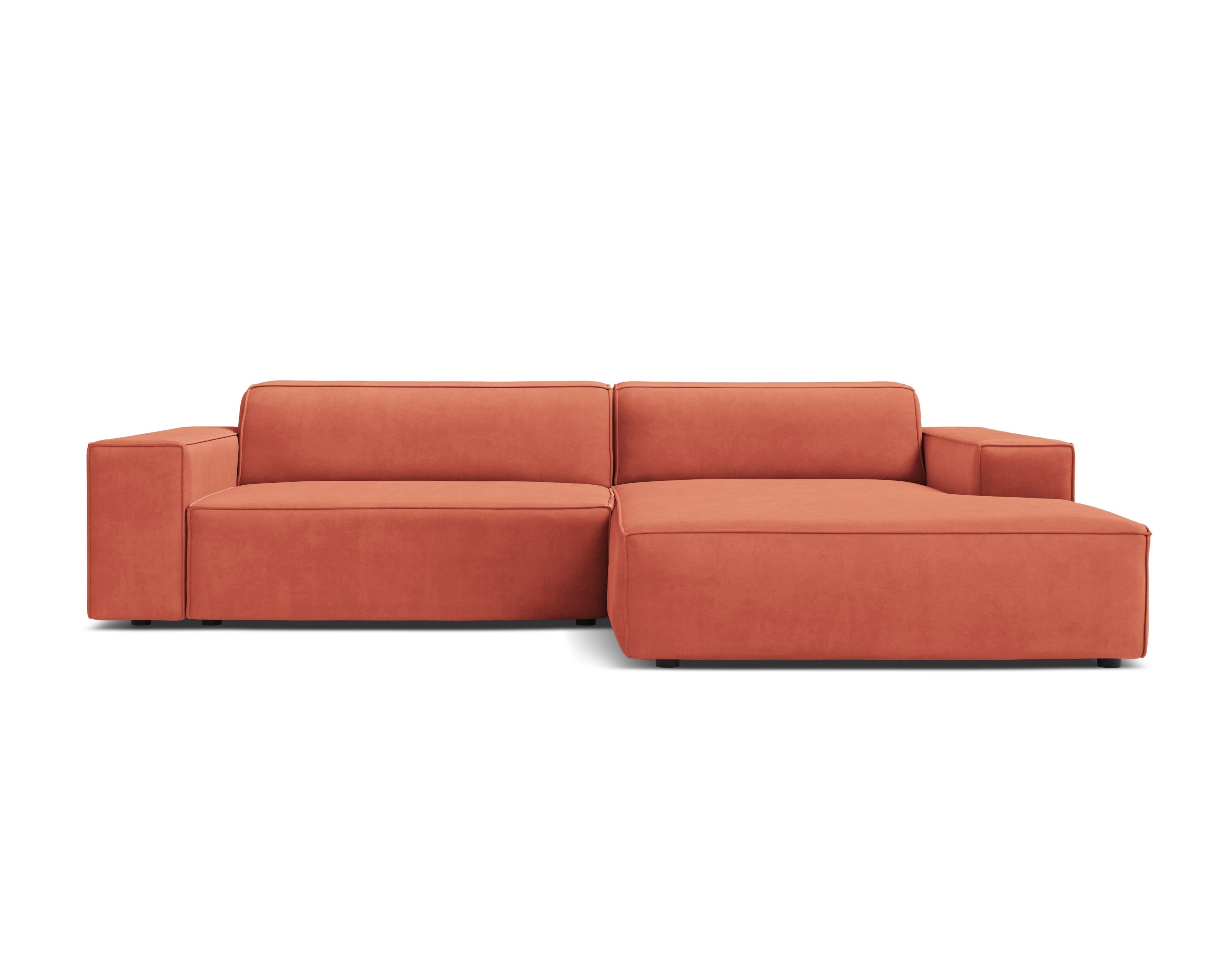 Right-facing 3-seater sofa JODIE in coral velvet