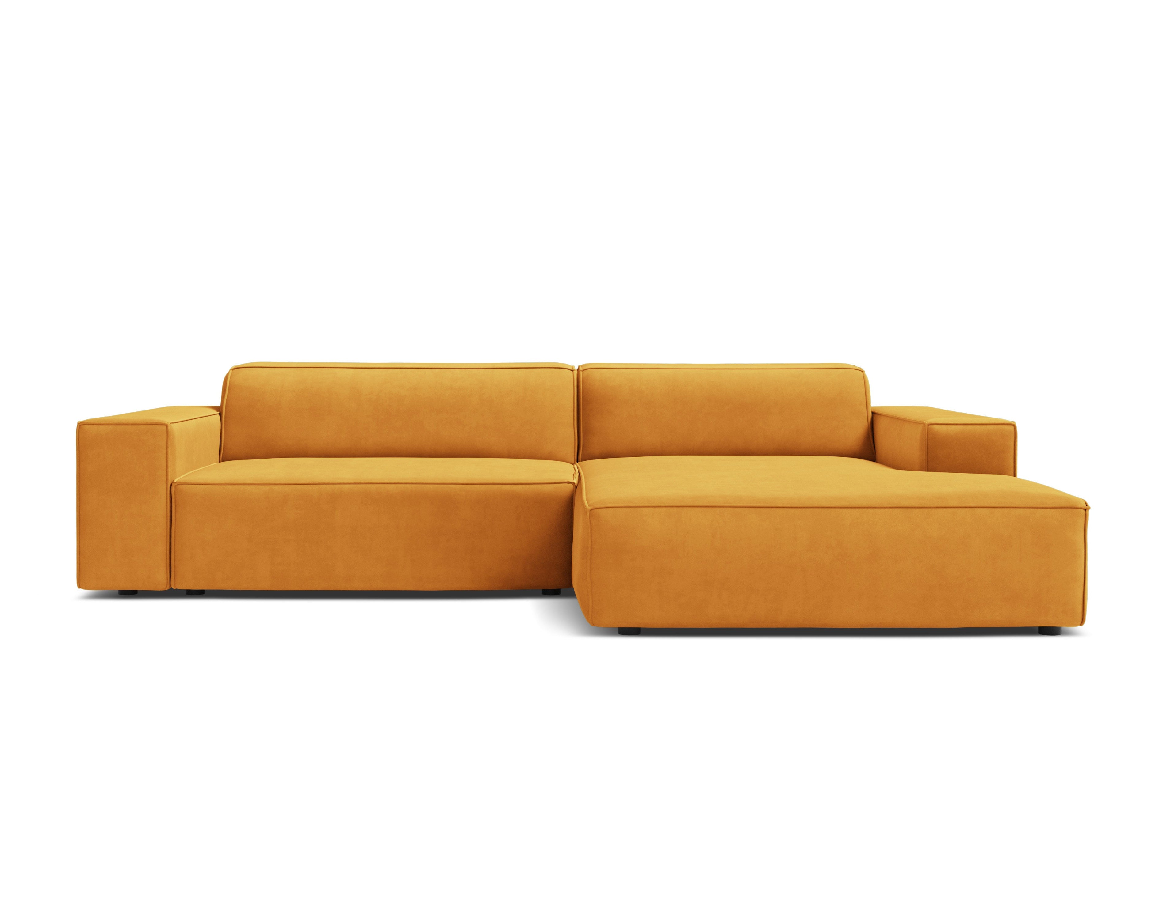 Right-facing 3-seater sofa JODIE in mustard velvet