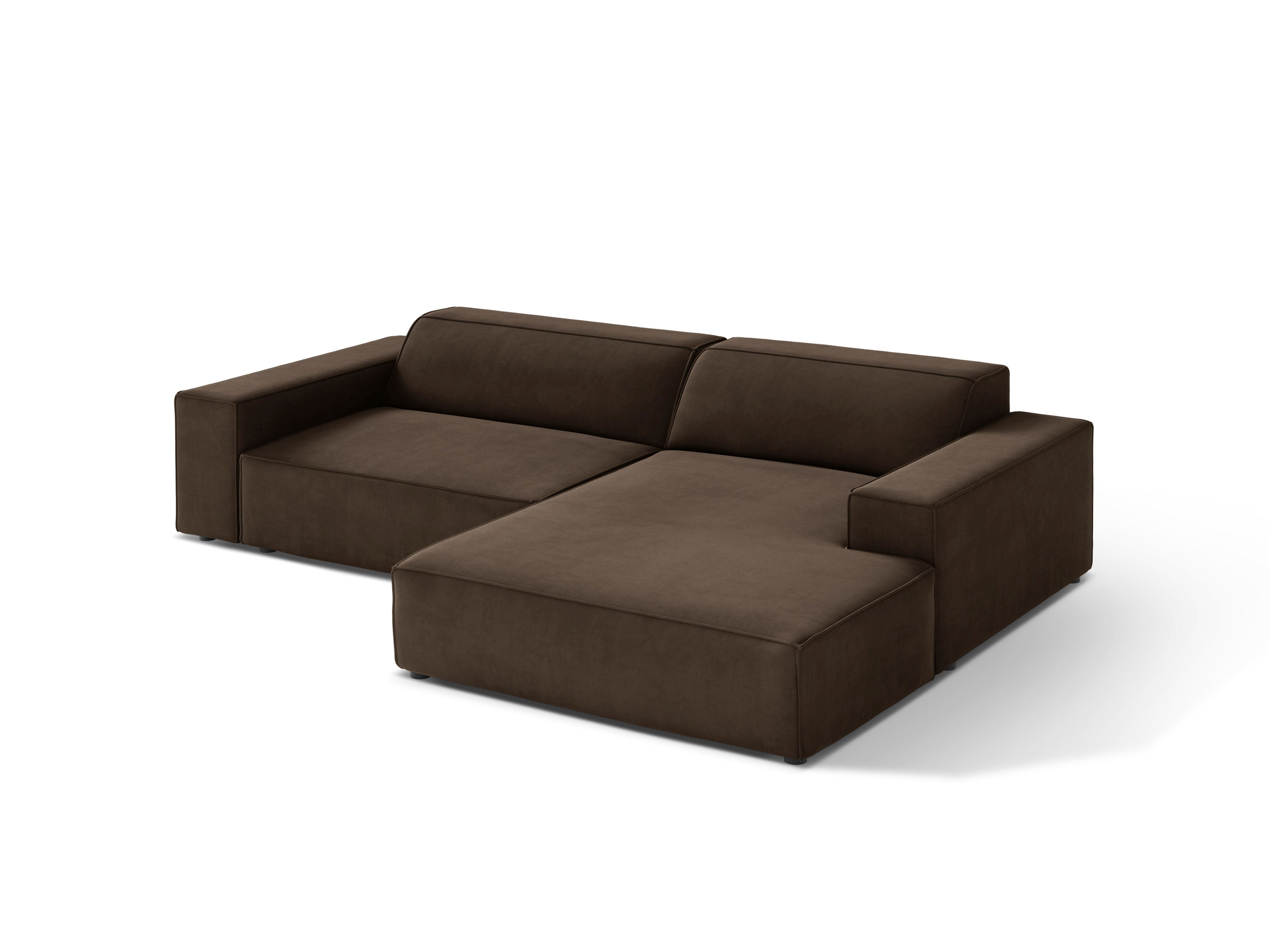 Right-facing velvet corner sofa for three people, JODIE in chocolate.