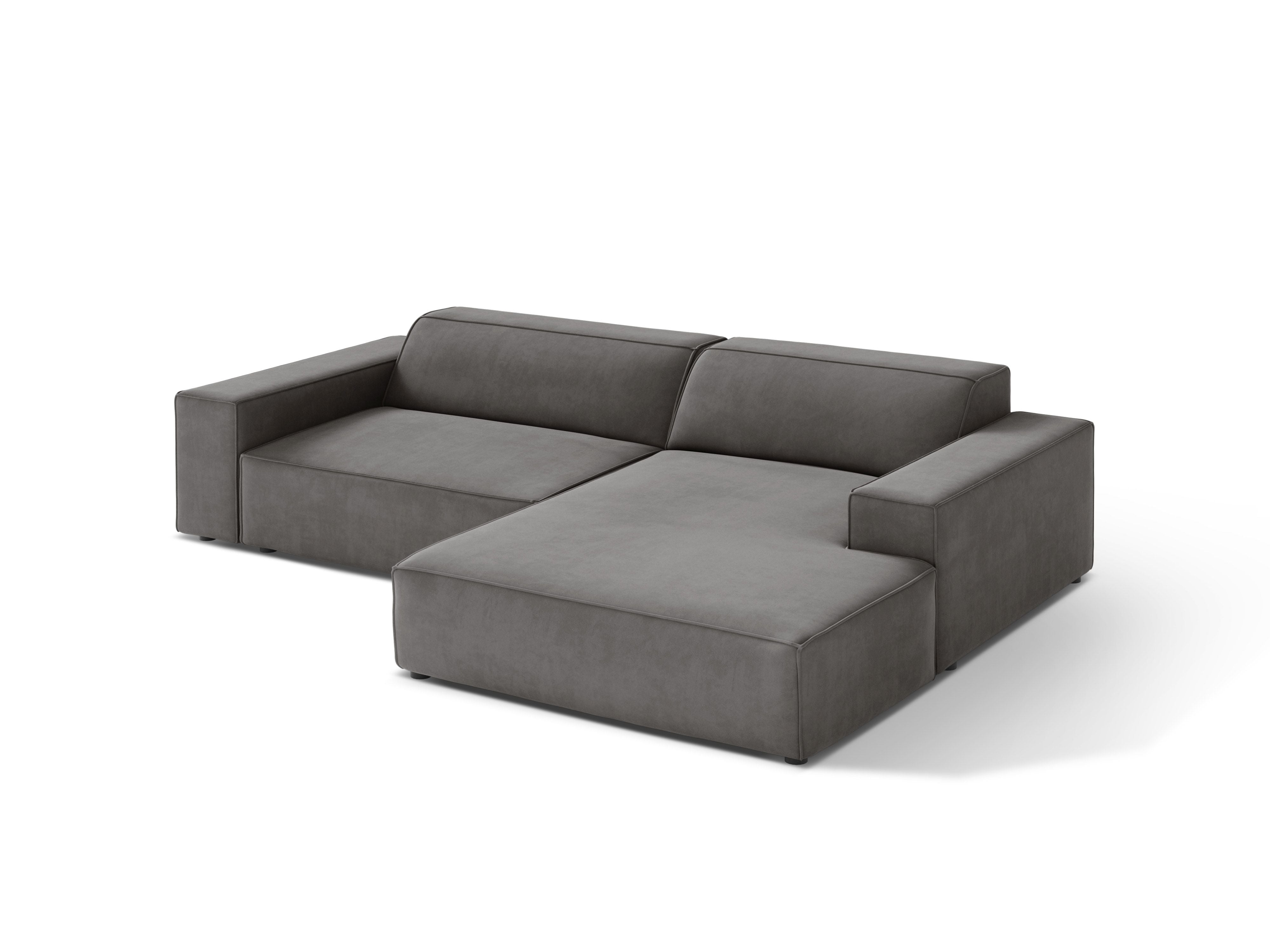 Gray right-facing velvet corner sofa JODIE for three people