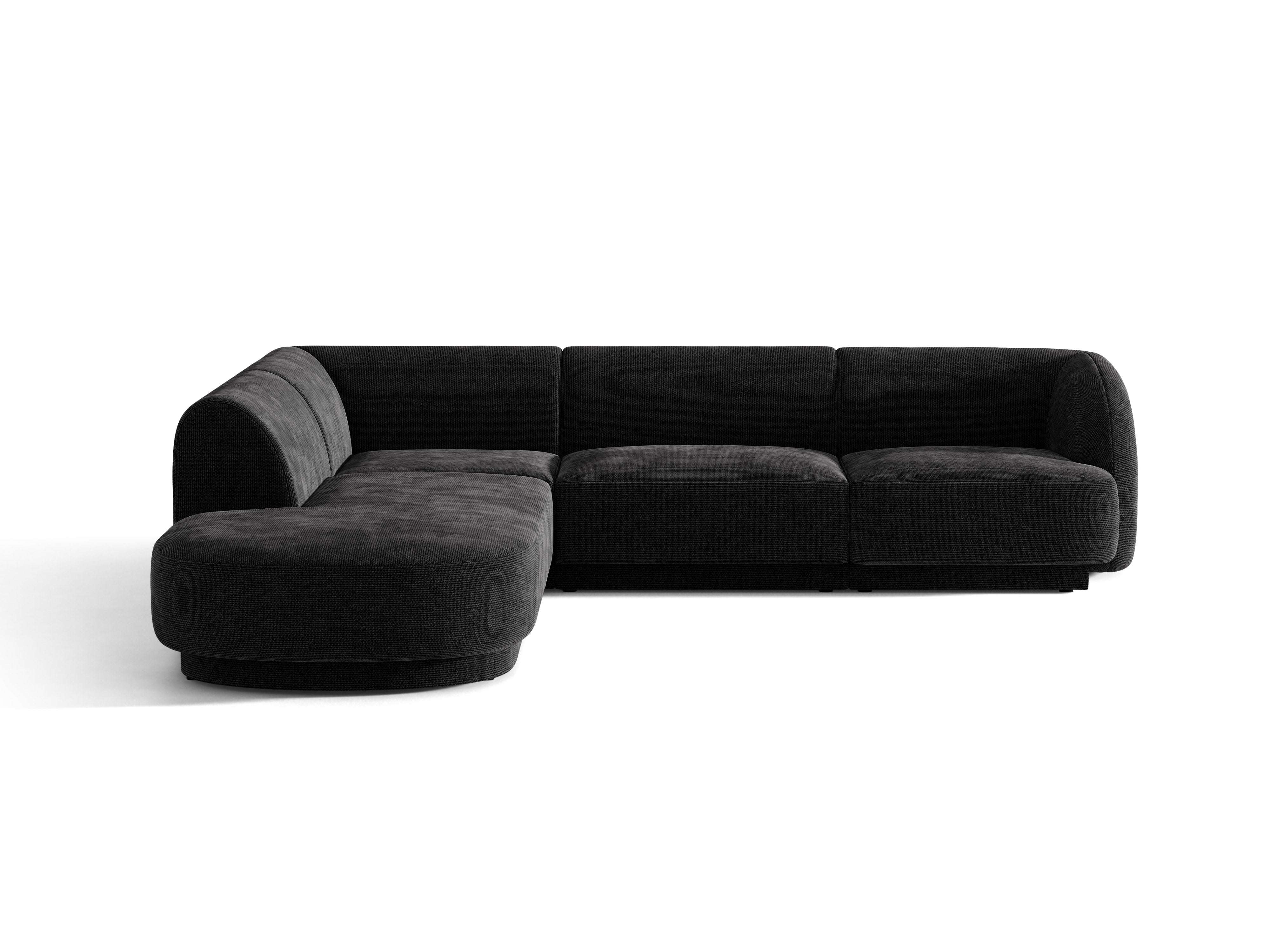 6-seater left-facing corner sofa MILEY black chenille silky