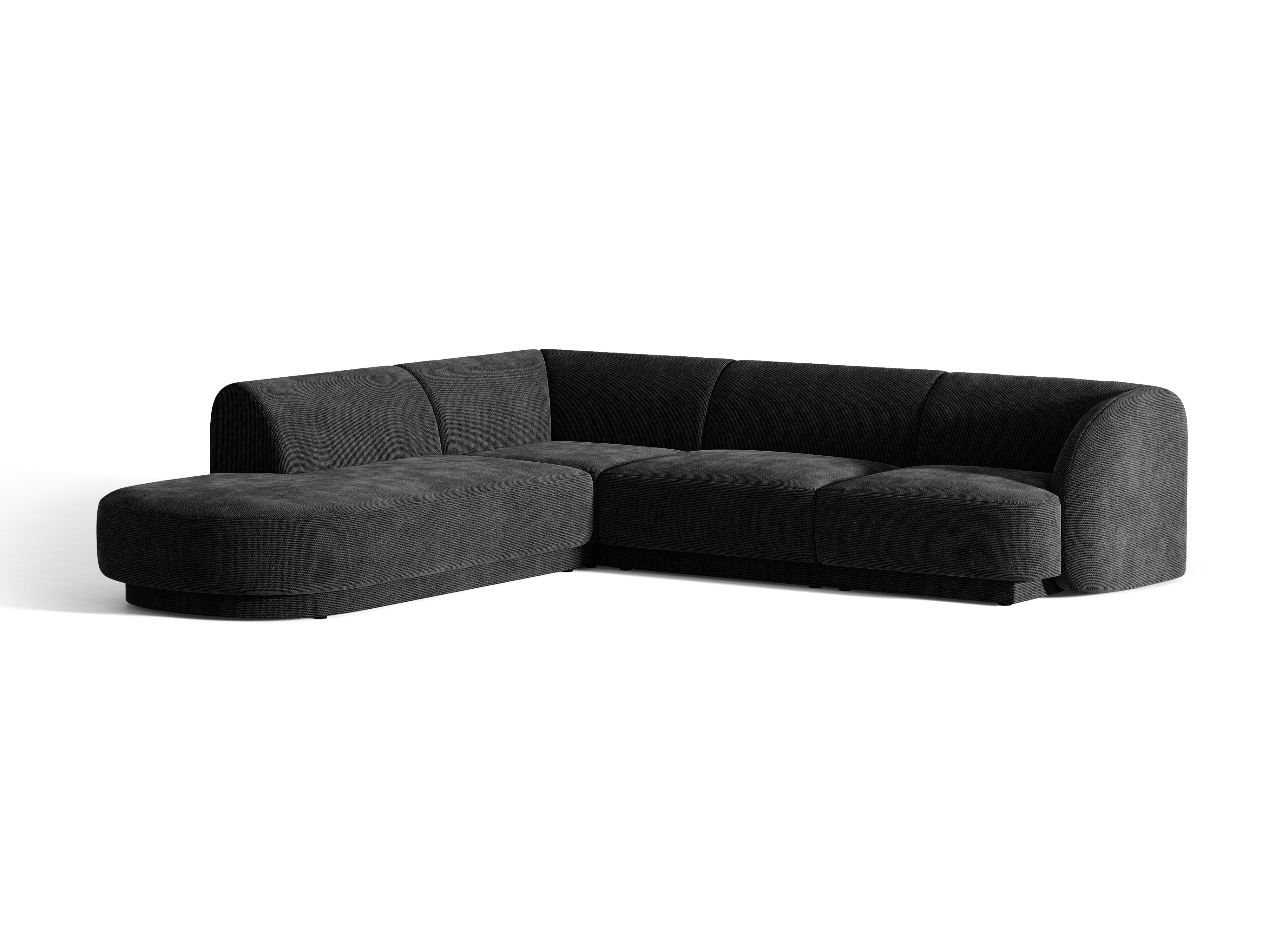 6-seater left-facing corner sofa MILEY black chenille silky
