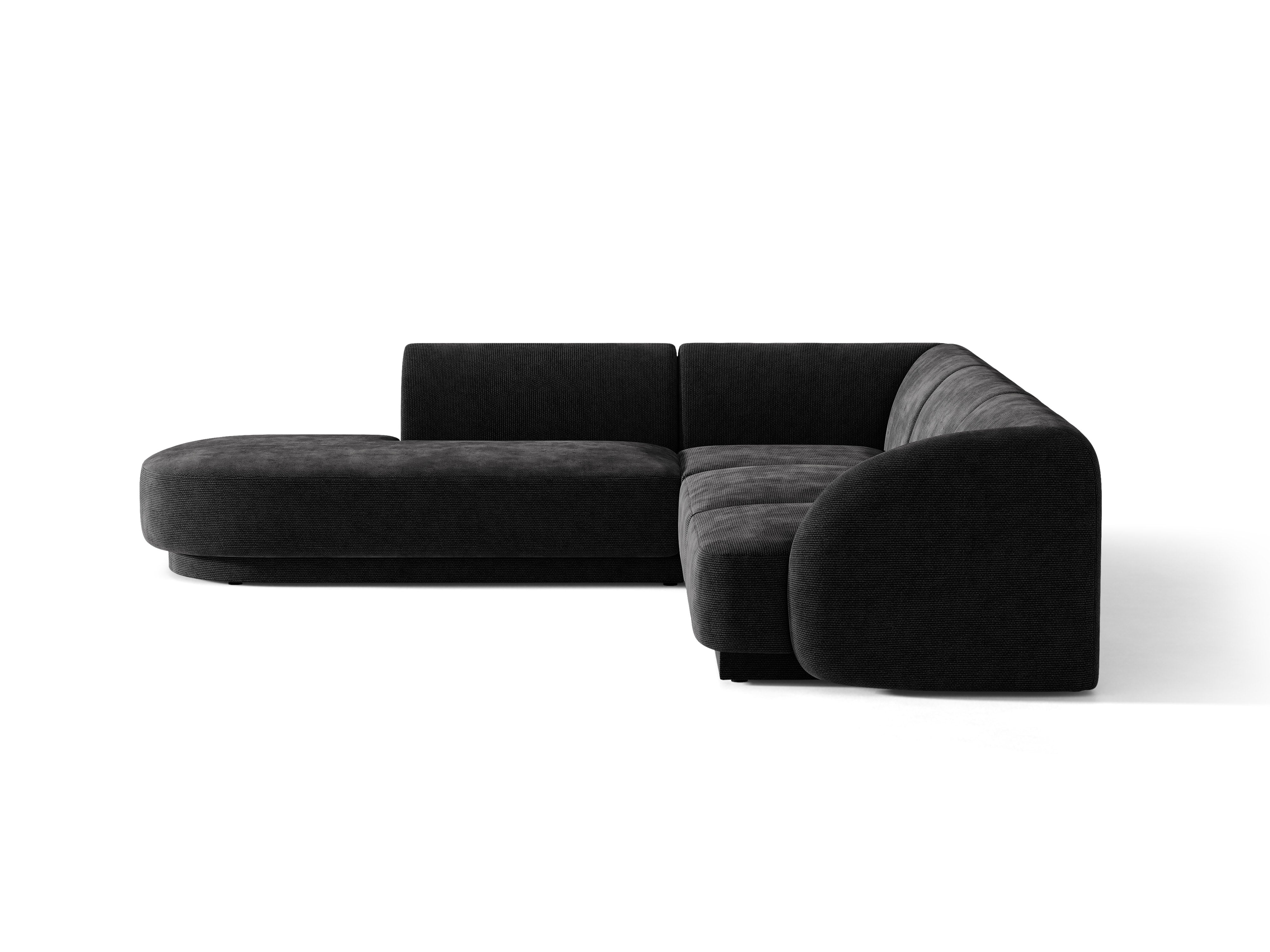 6-seater left-facing corner sofa MILEY black chenille silky