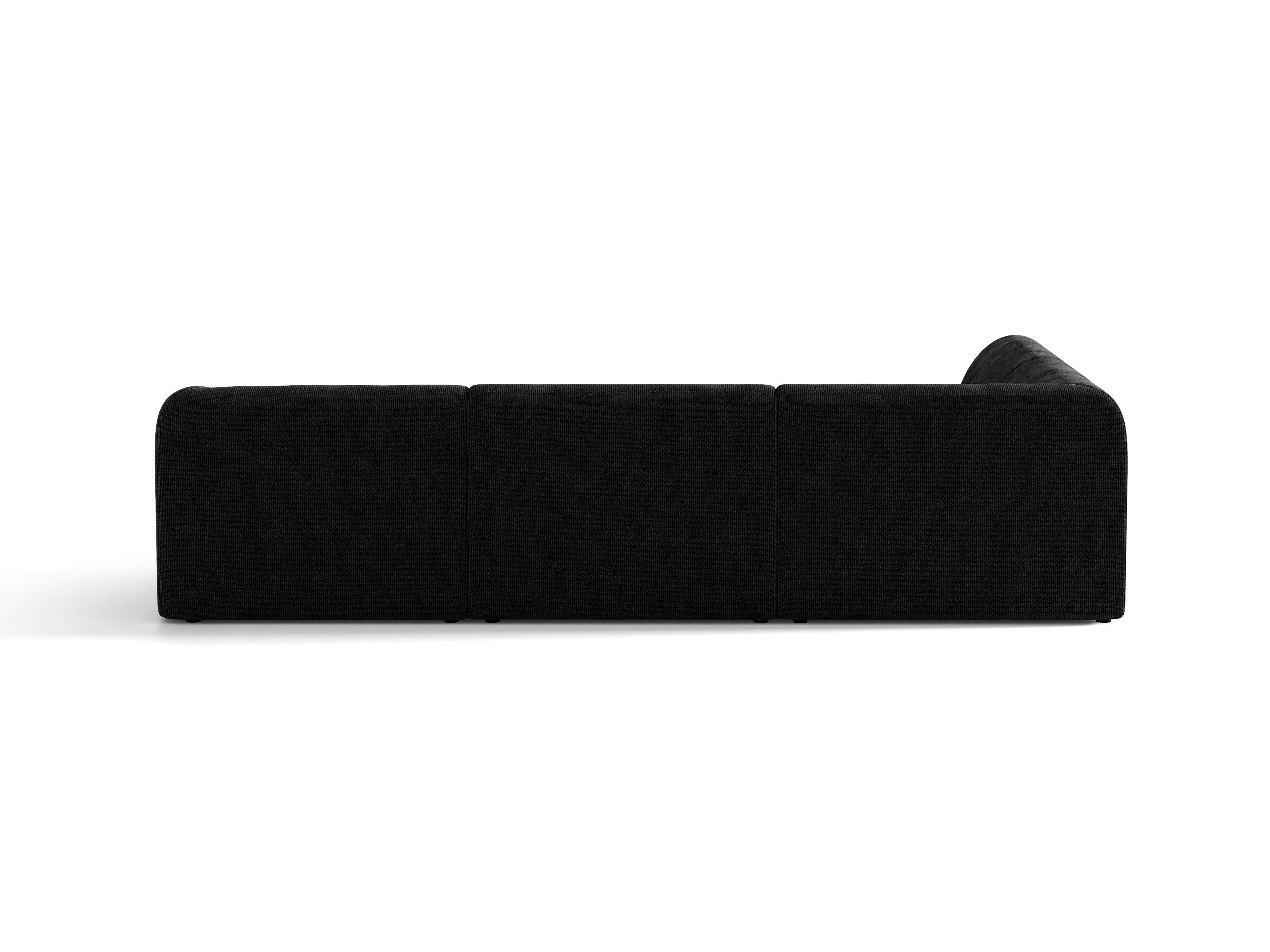 6-seater left-facing corner sofa MILEY black chenille silky
