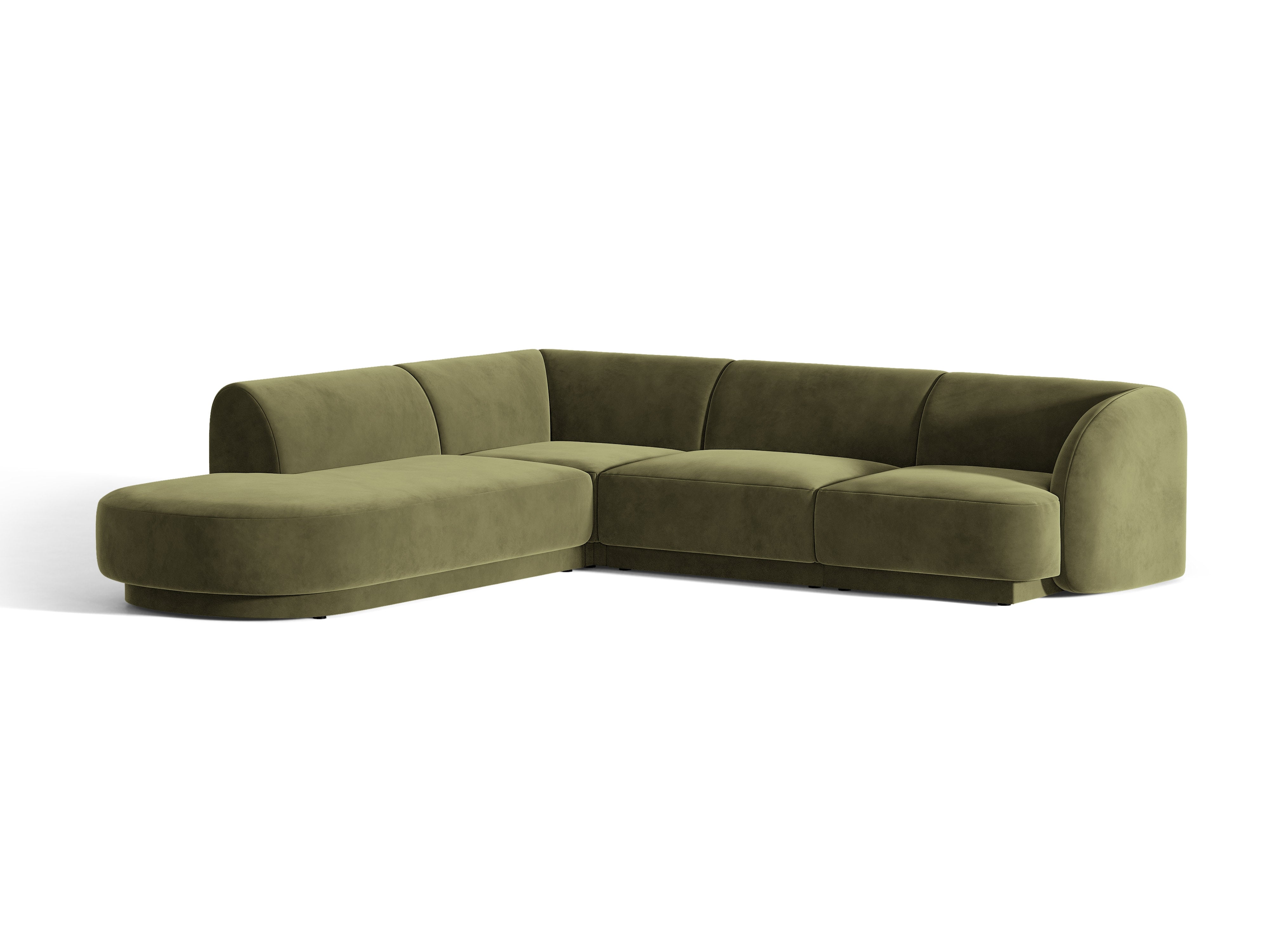 Velvet corner sofa for 6 people, left-sided, MILEY, green