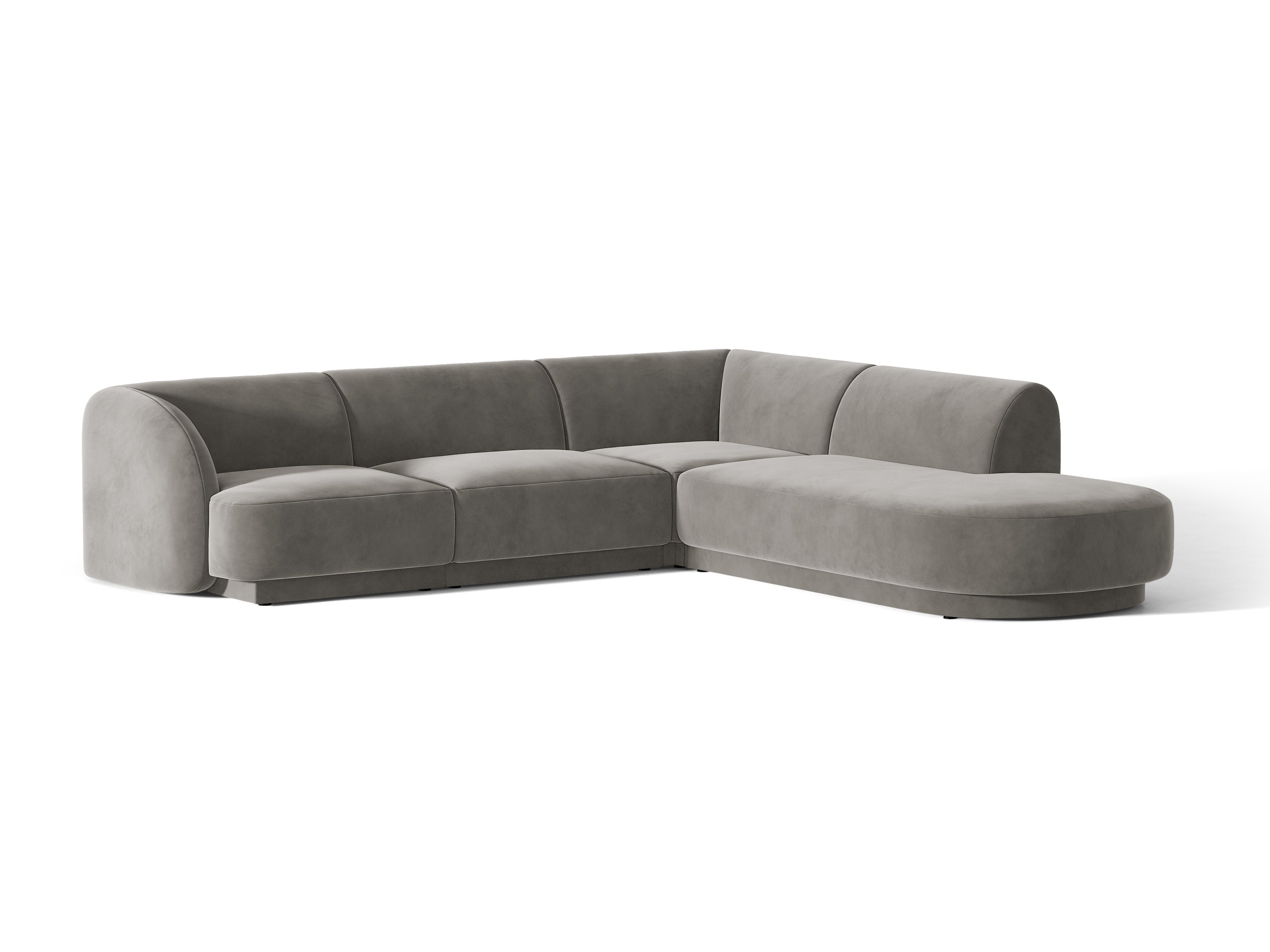 Narożnik aksamitny 6-osobowy prawostronny MILEY jasnoszary do salonu