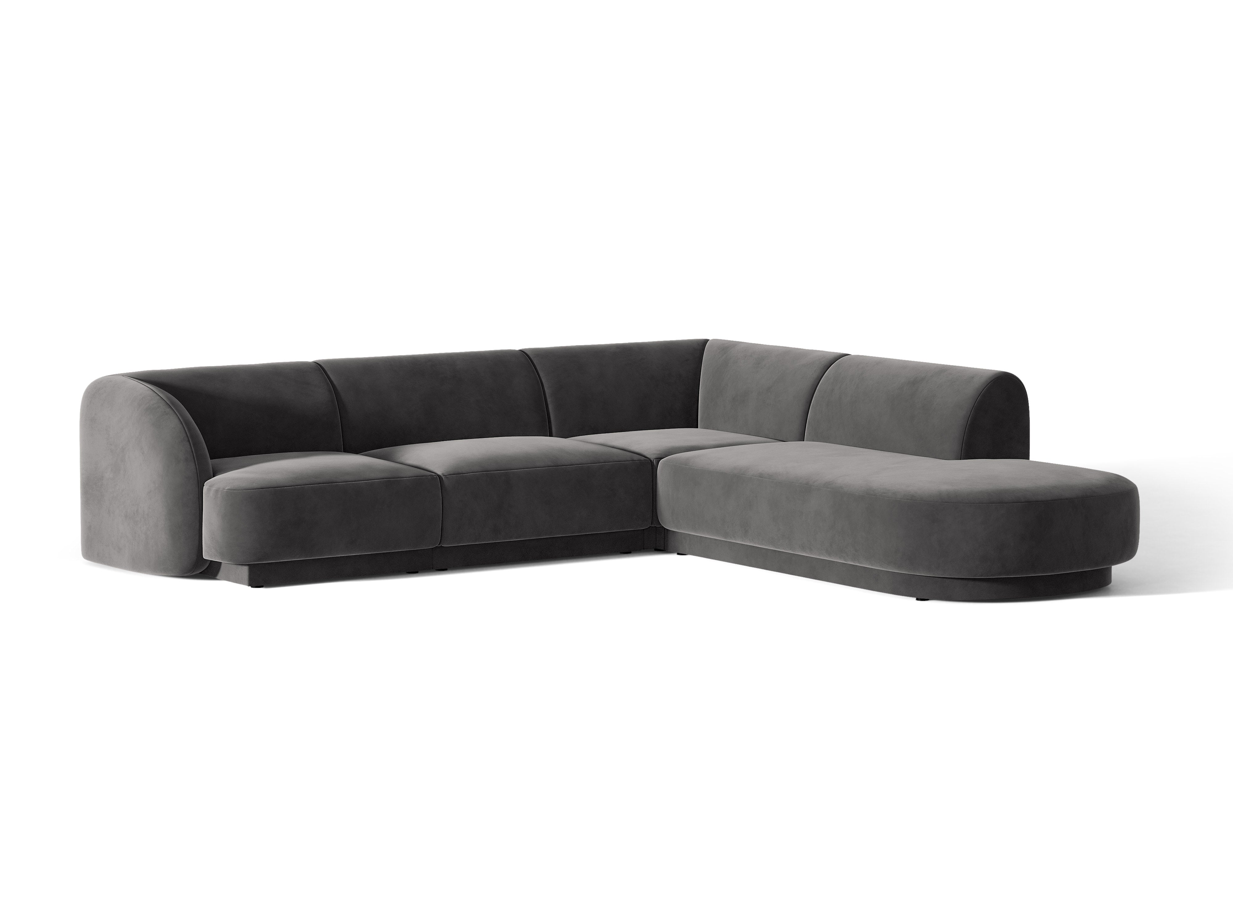 Velvet corner sofa for 6 people right-facing MILEY dark gray