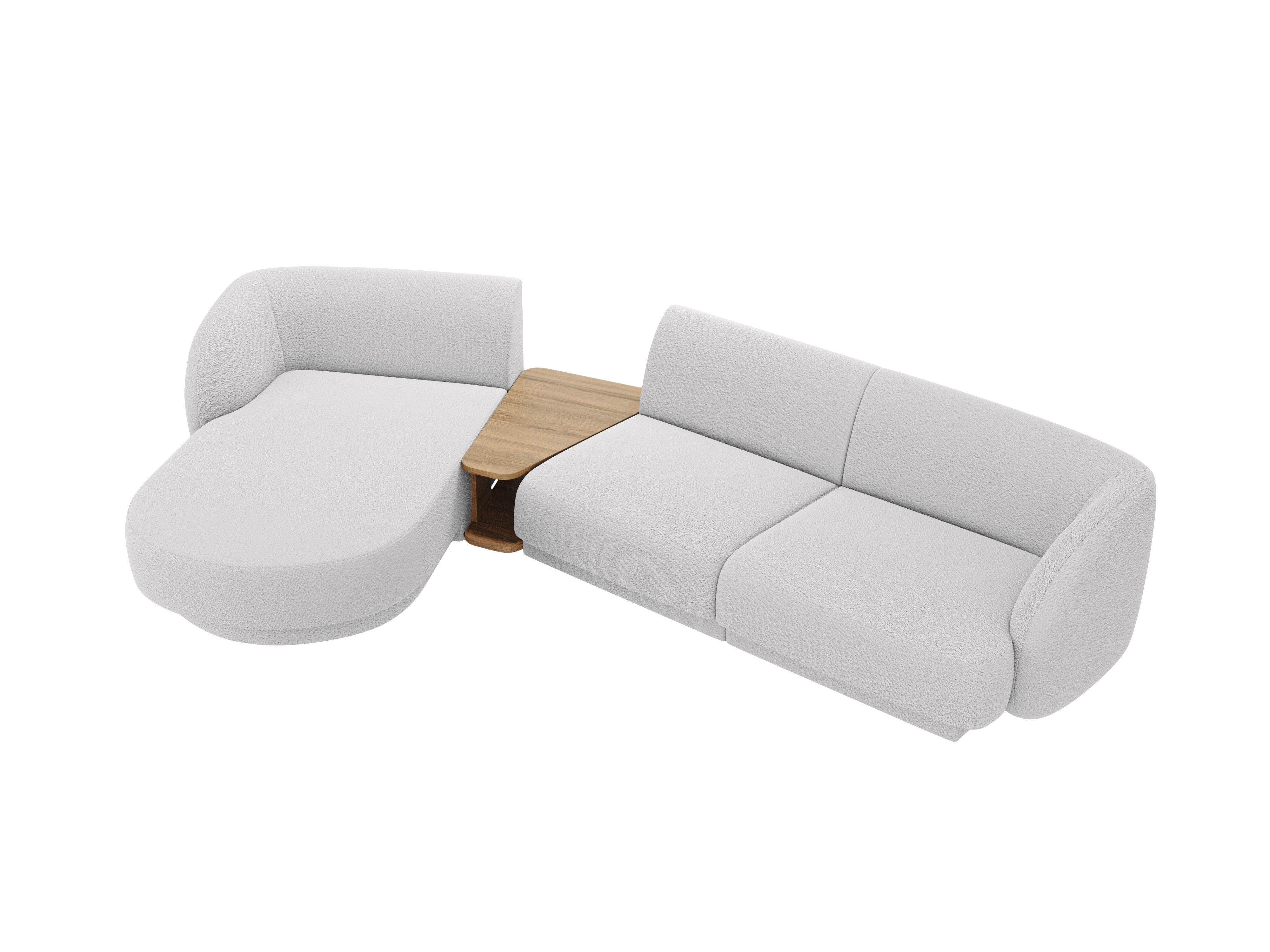 Modulares Ecksofa mit Tisch 3-sitzig links MILEY hellgrau Boucle