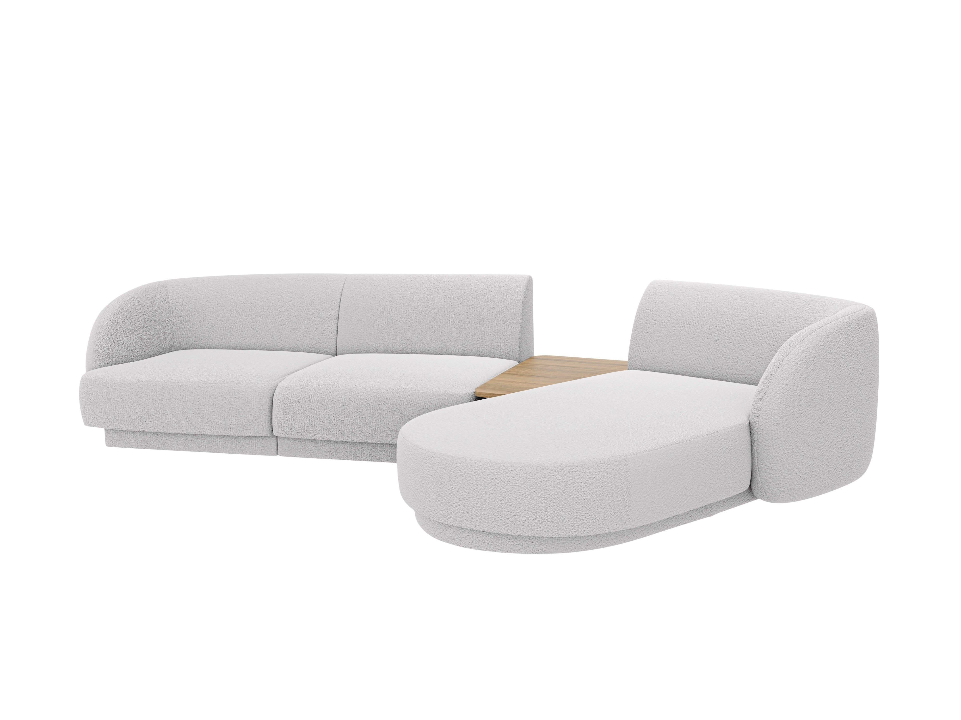 Modular corner sofa with table 3-seater right-sided MILEY light gray boucle