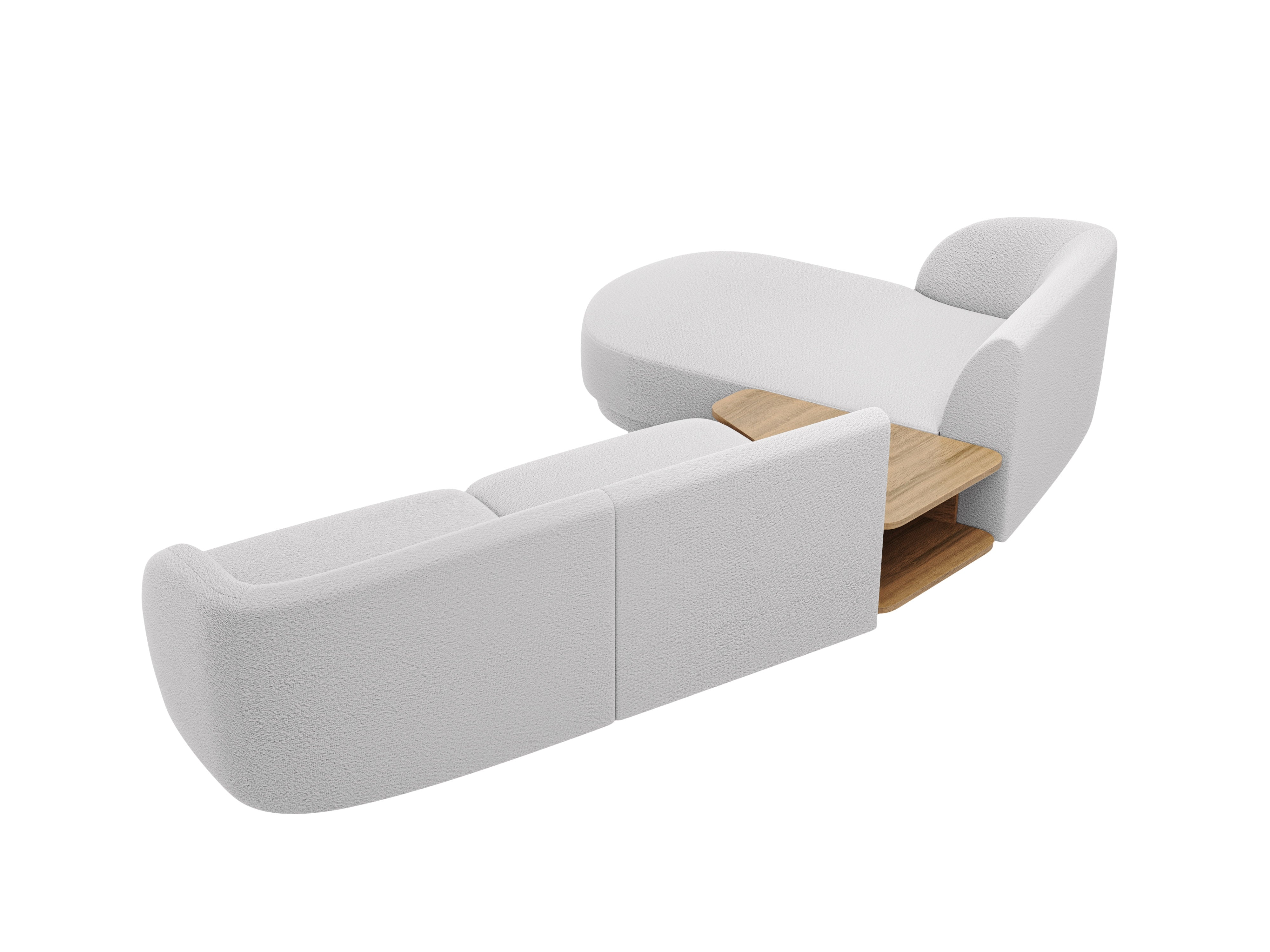 Modulares Ecksofa mit Tisch 3-sitzig links MILEY hellgrau Boucle