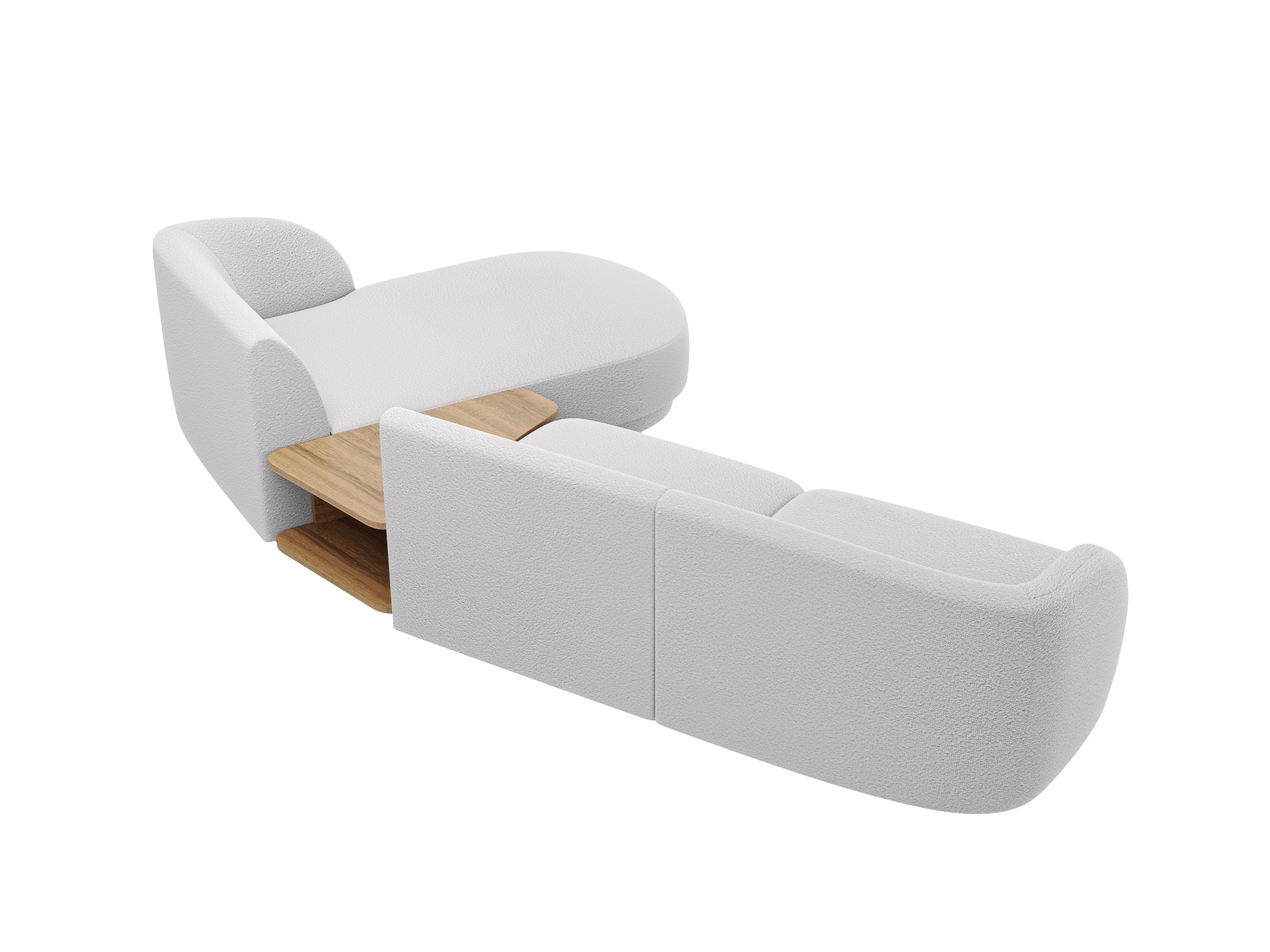 Modular corner sofa with table 3-seater right-sided MILEY light gray boucle