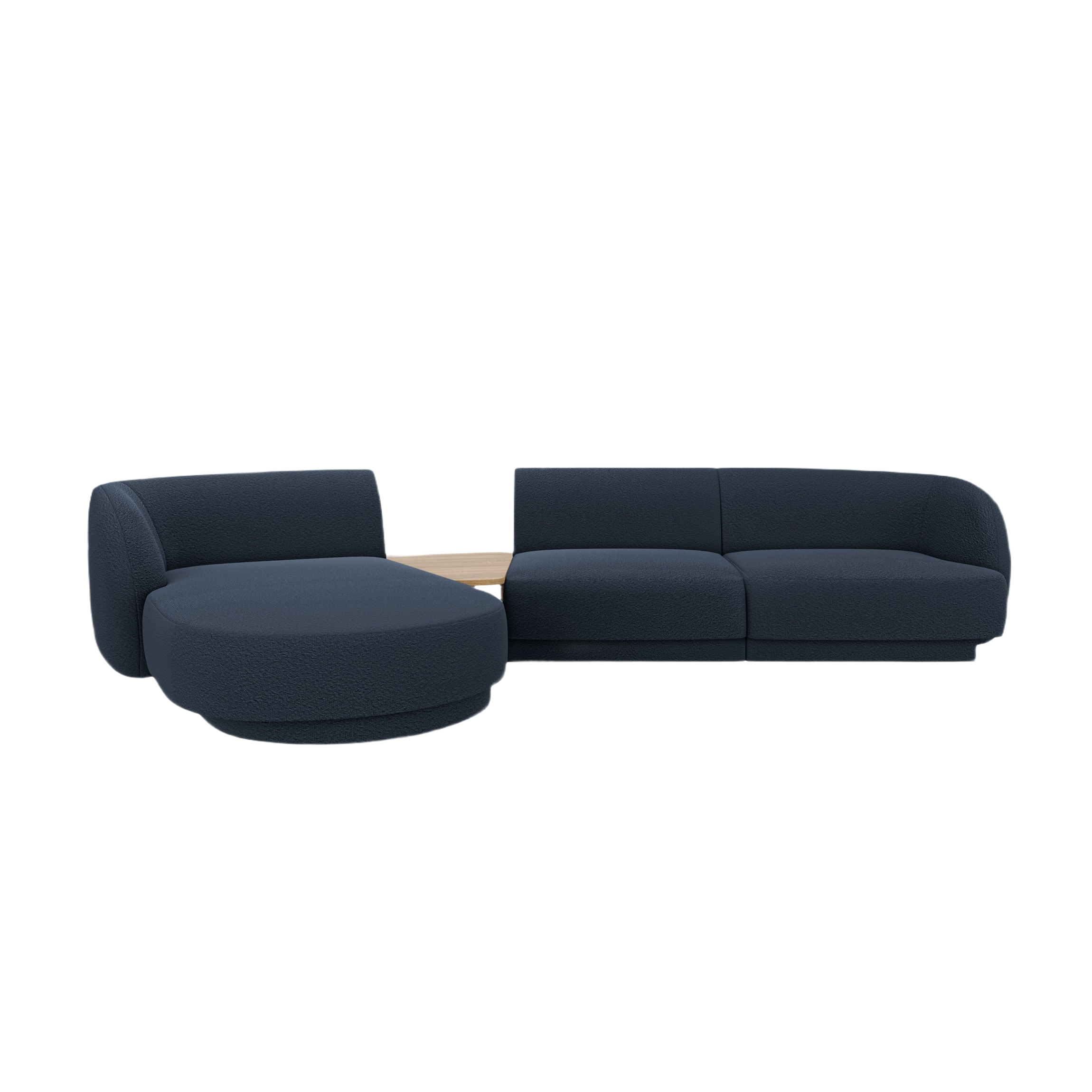 Modulares Ecksofa mit Tisch, 3-Sitzer, linksseitig, MILEY, dunkelblau Boucle