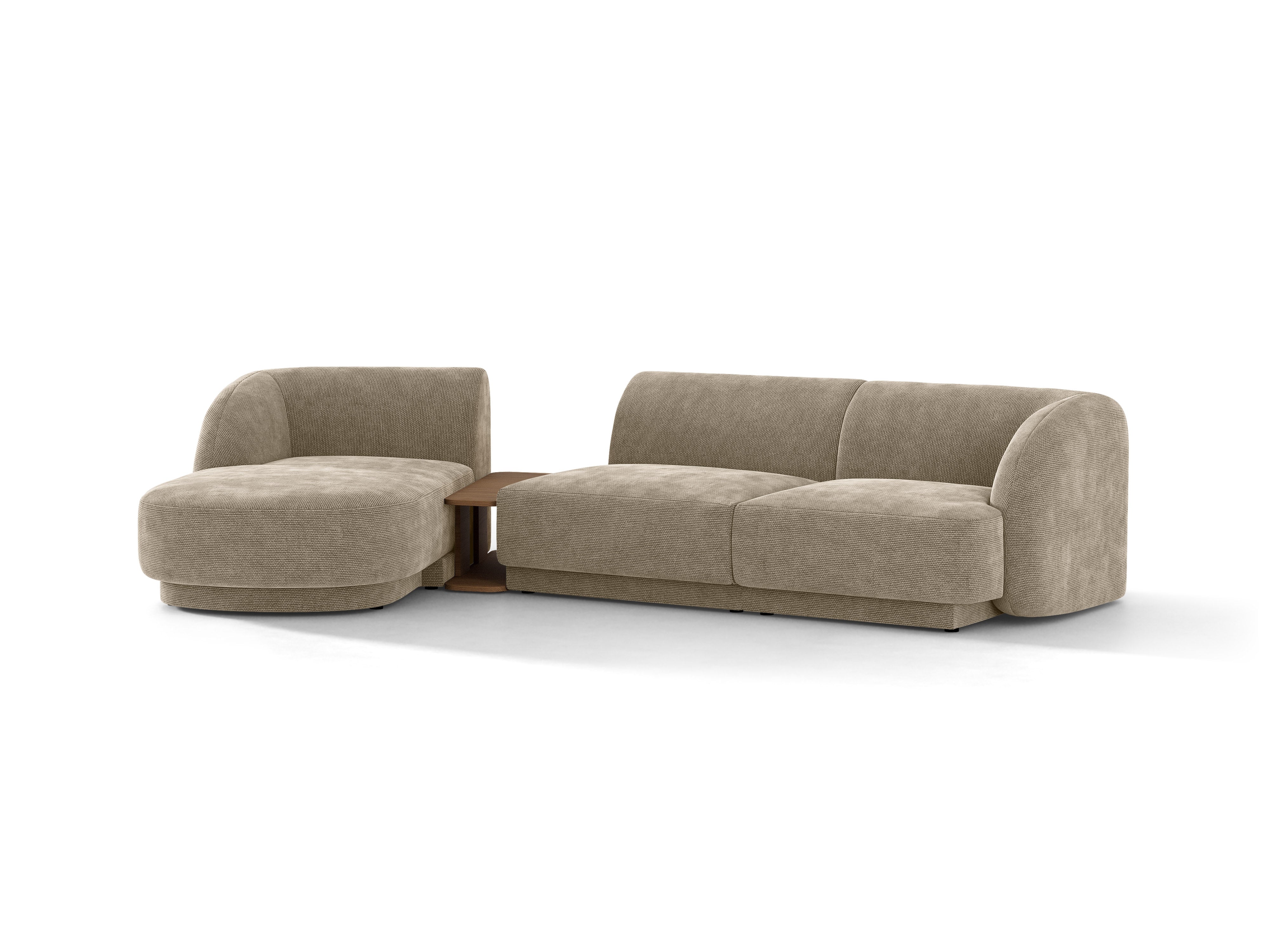 Narożnik modułowy ze stolikiem 3-osobowy lewostronny MILEY beżowy szenil jedwabisty – sofa narożna
