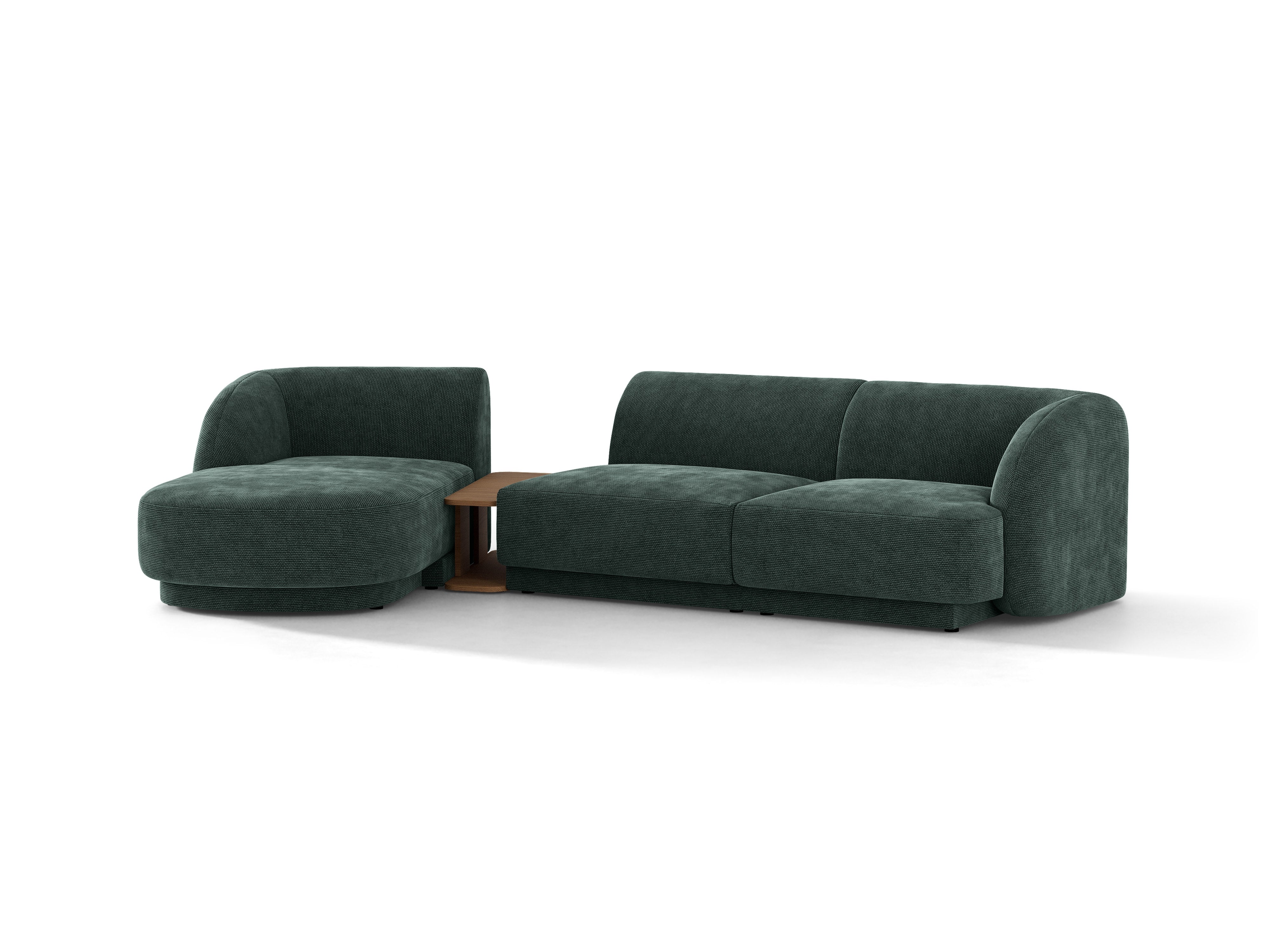 Narożnik modułowy ze stolikiem 3-osobowy lewostronny MILEY petrol szenil jedwabisty – sofa narożna