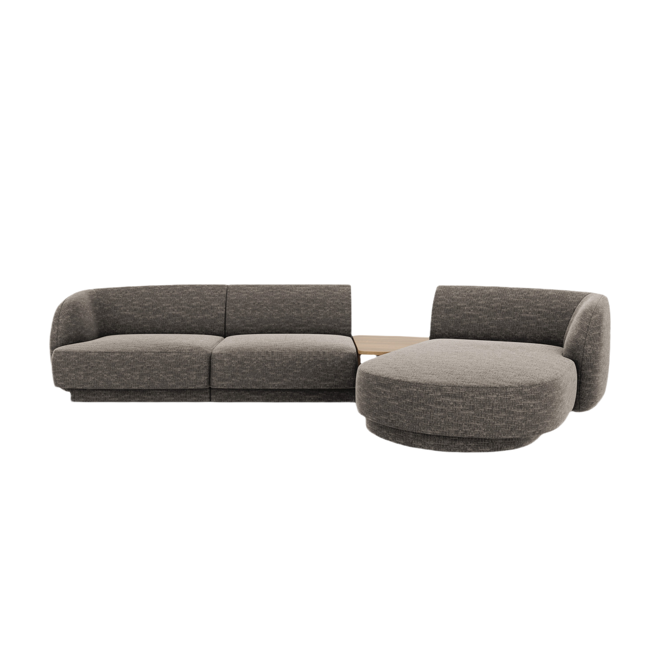 Modular corner sofa with table 3-seater right-sided MILEY gray chenille silky