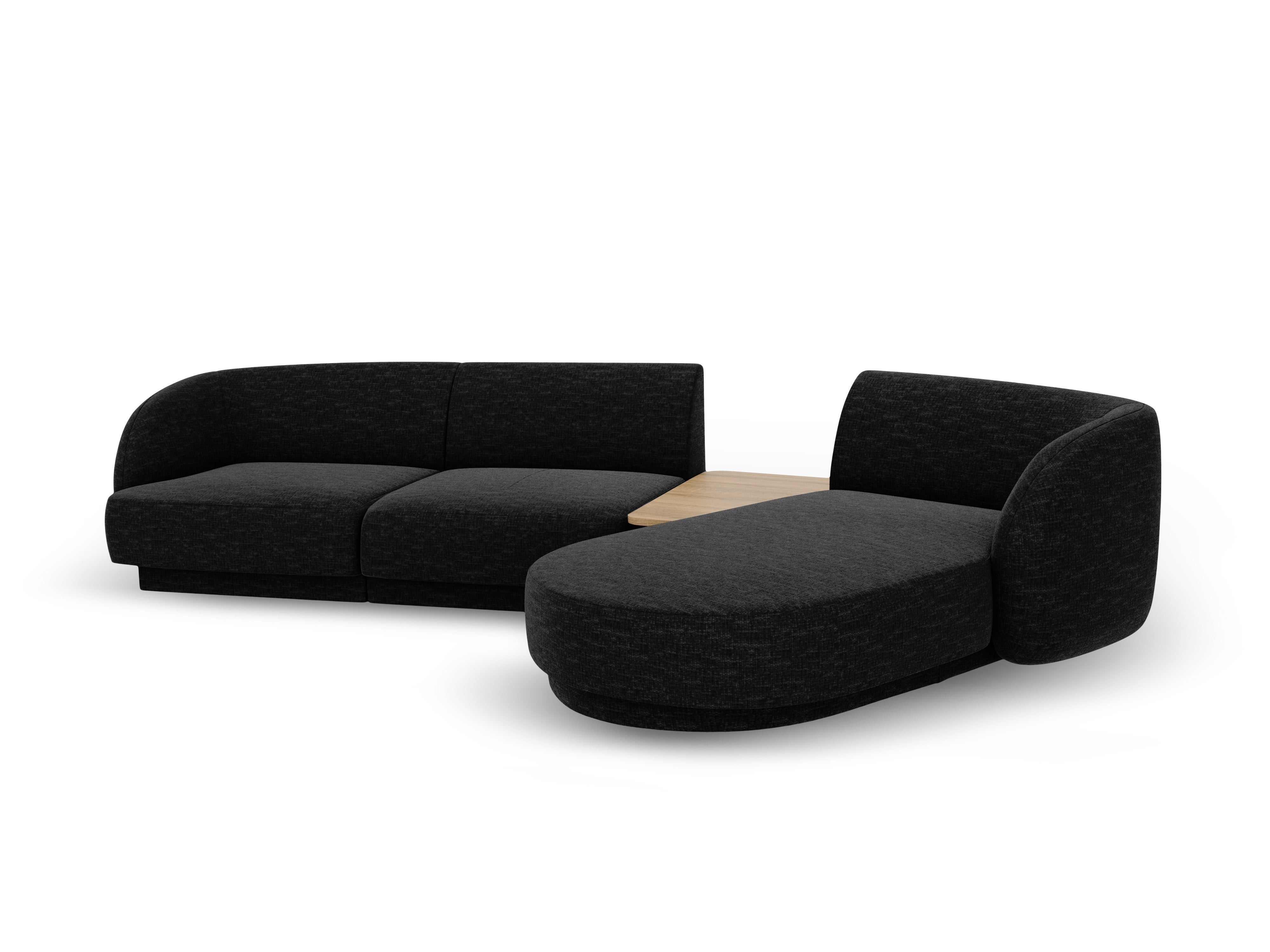 Modulares Ecksofa mit Tisch, 3-Sitzer, rechtsseitig, MILEY, schwarzer, seidiger Chenille
