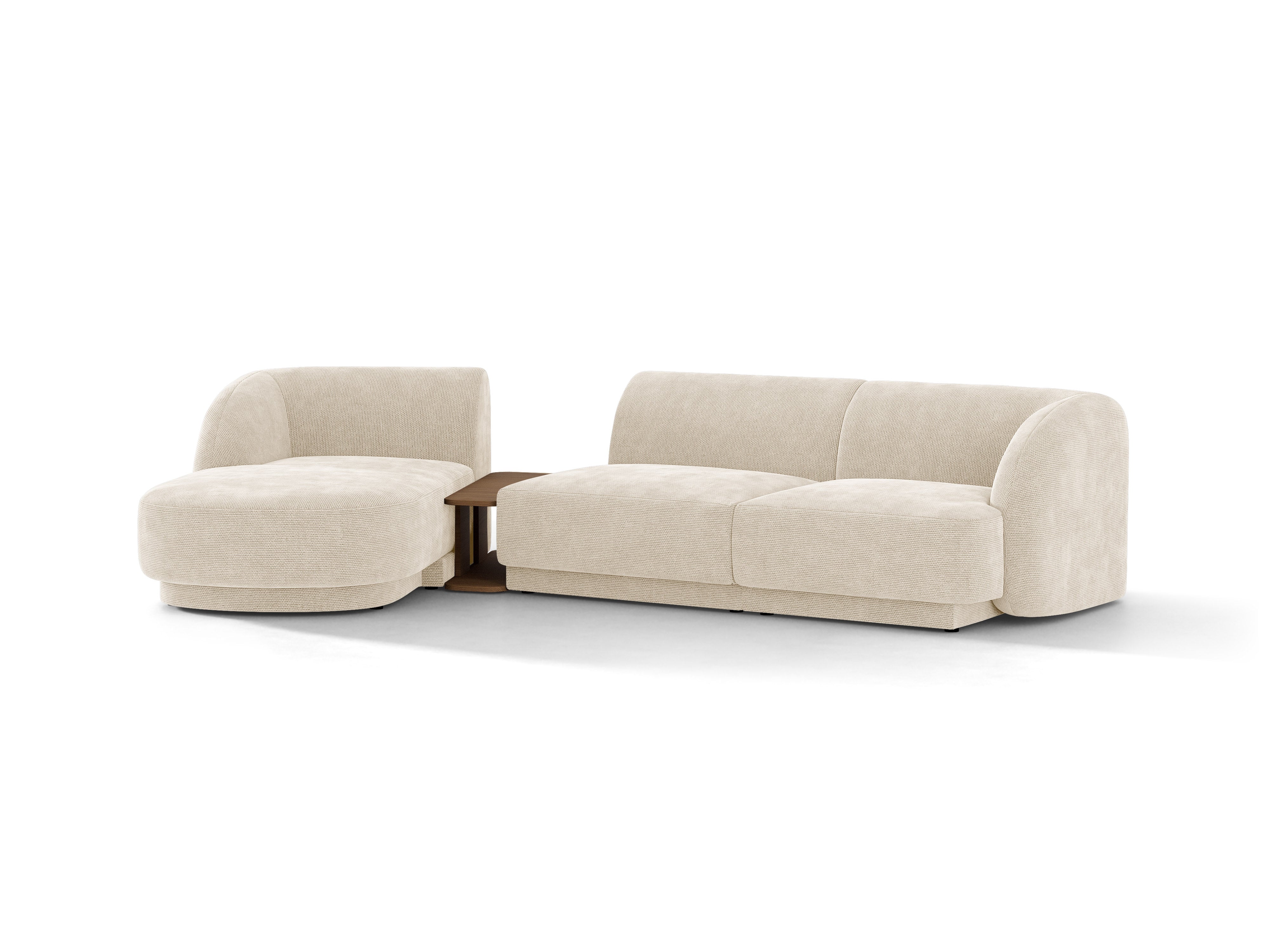Narożnik modułowy ze stolikiem 3-osobowy lewostronny MILEY kość słoniowa szenil – sofa narożna