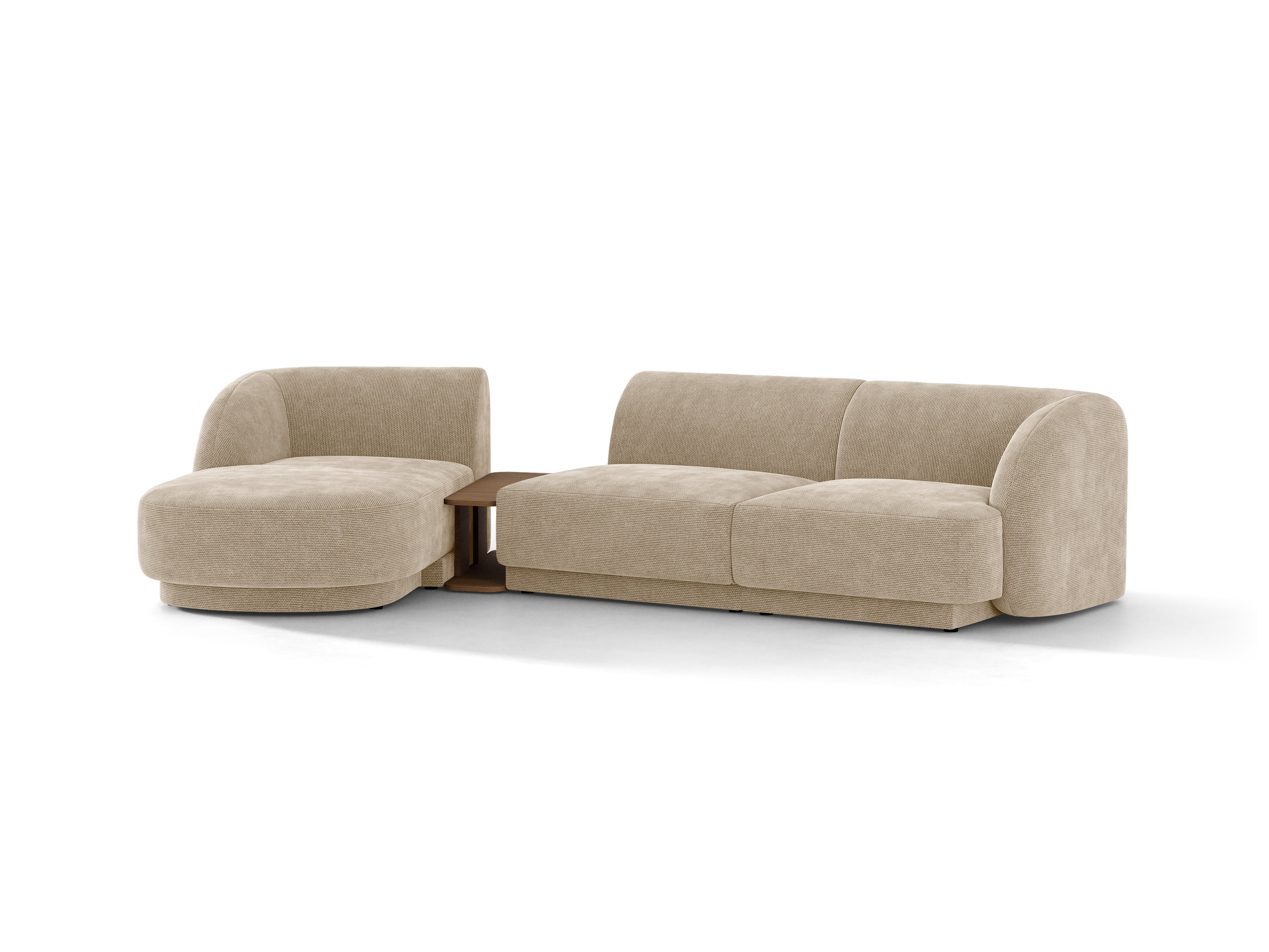 Narożnik modułowy ze stolikiem 3-osobowy lewostronny MILEY beżowy szenil – sofa narożna