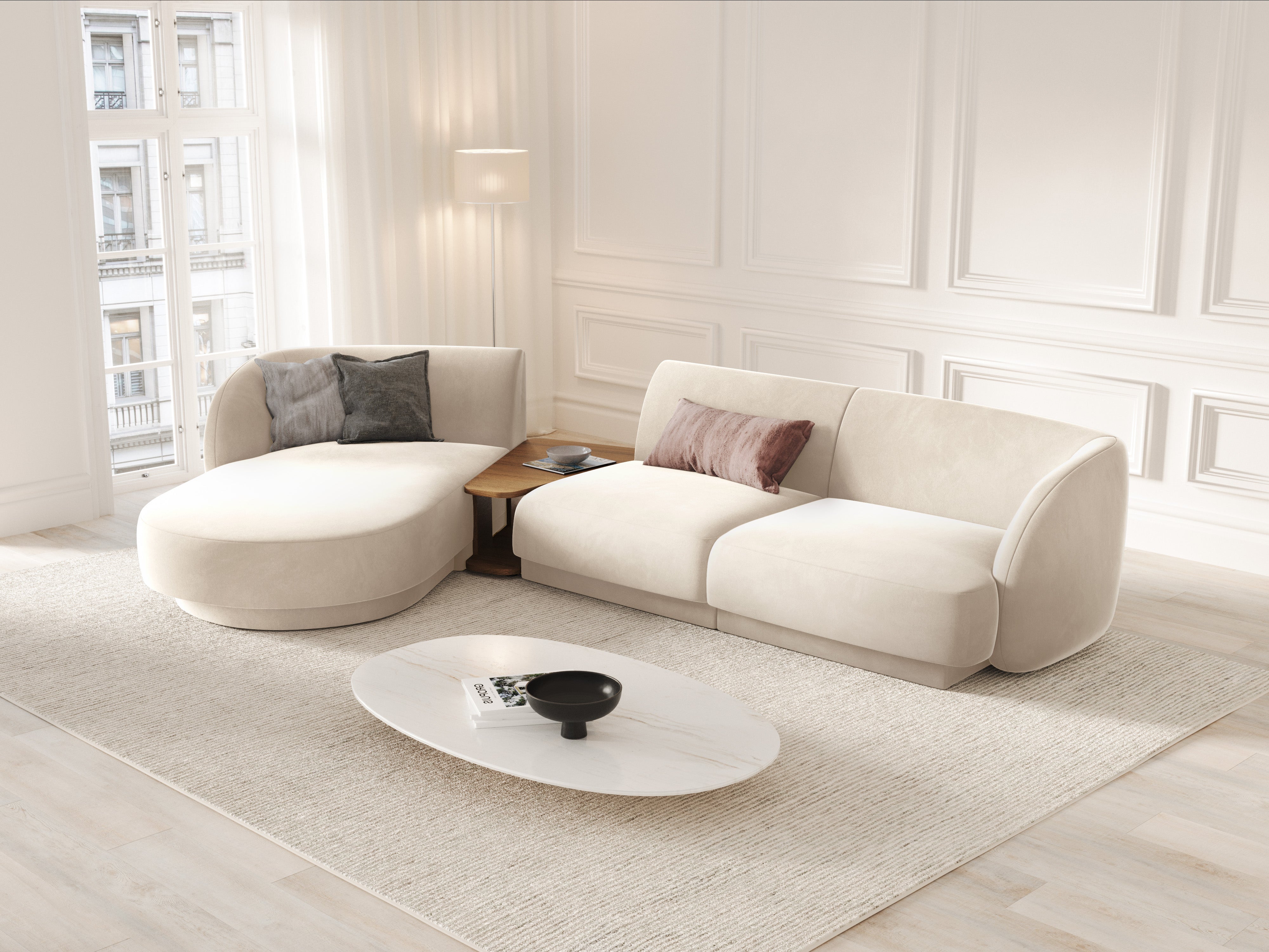 Modulares Ecksofa mit Tisch 3-sitzig links MILEY hellbeige