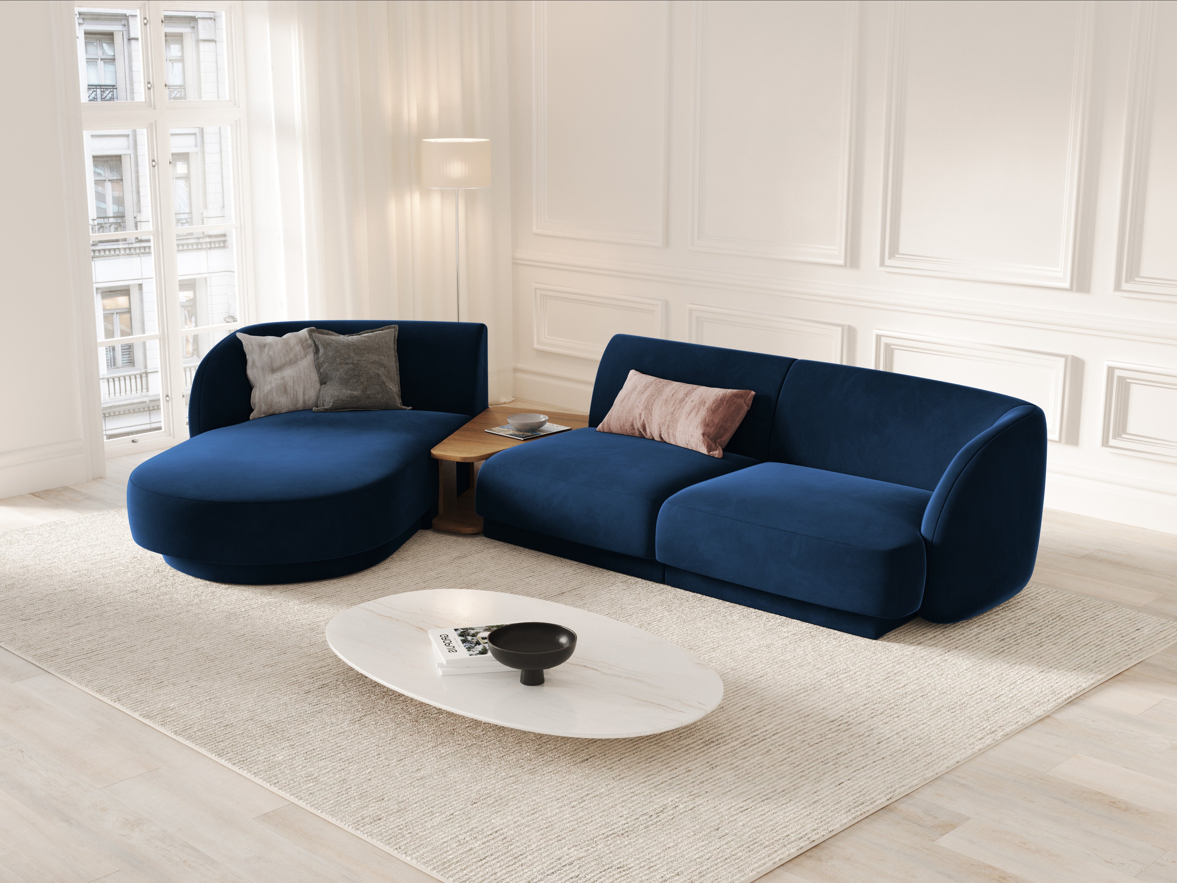 Modular corner sofa with table 3-seater left-sided MILEY royal blue