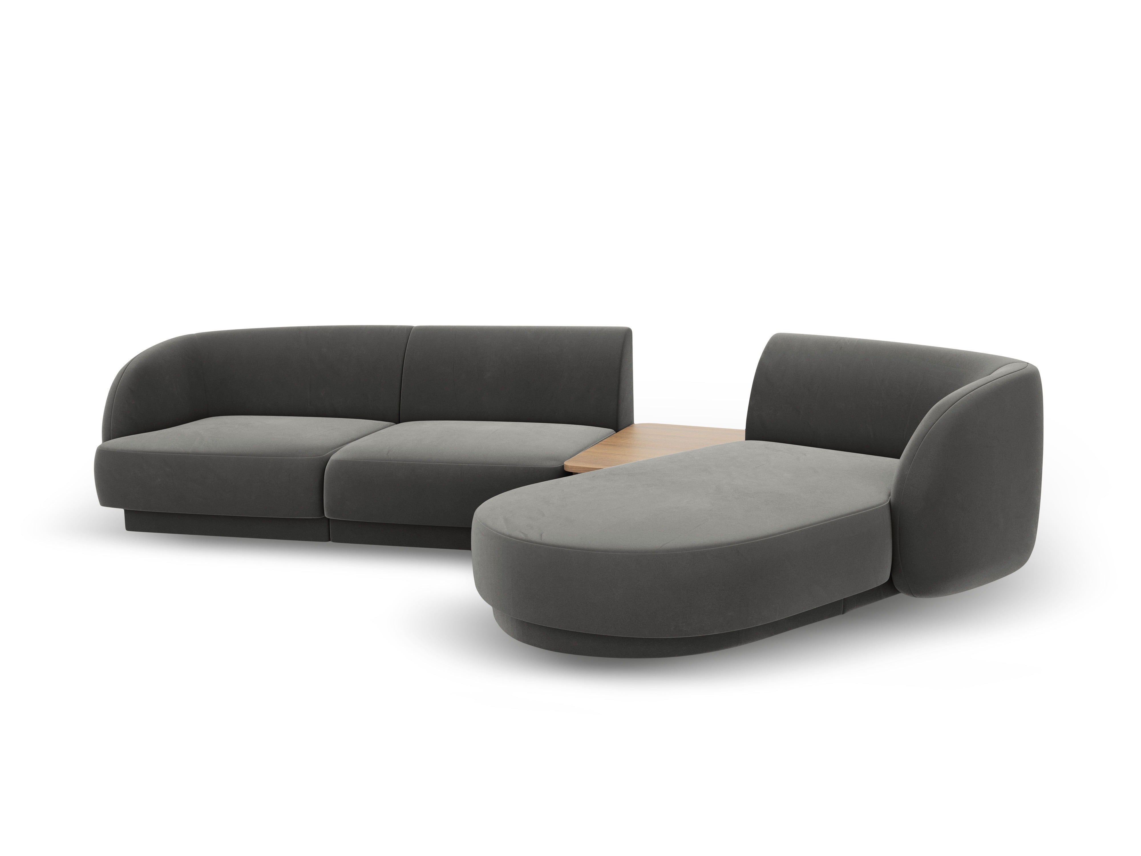 Modular corner sofa with table 3-seater right-sided velvet MILEY light gray