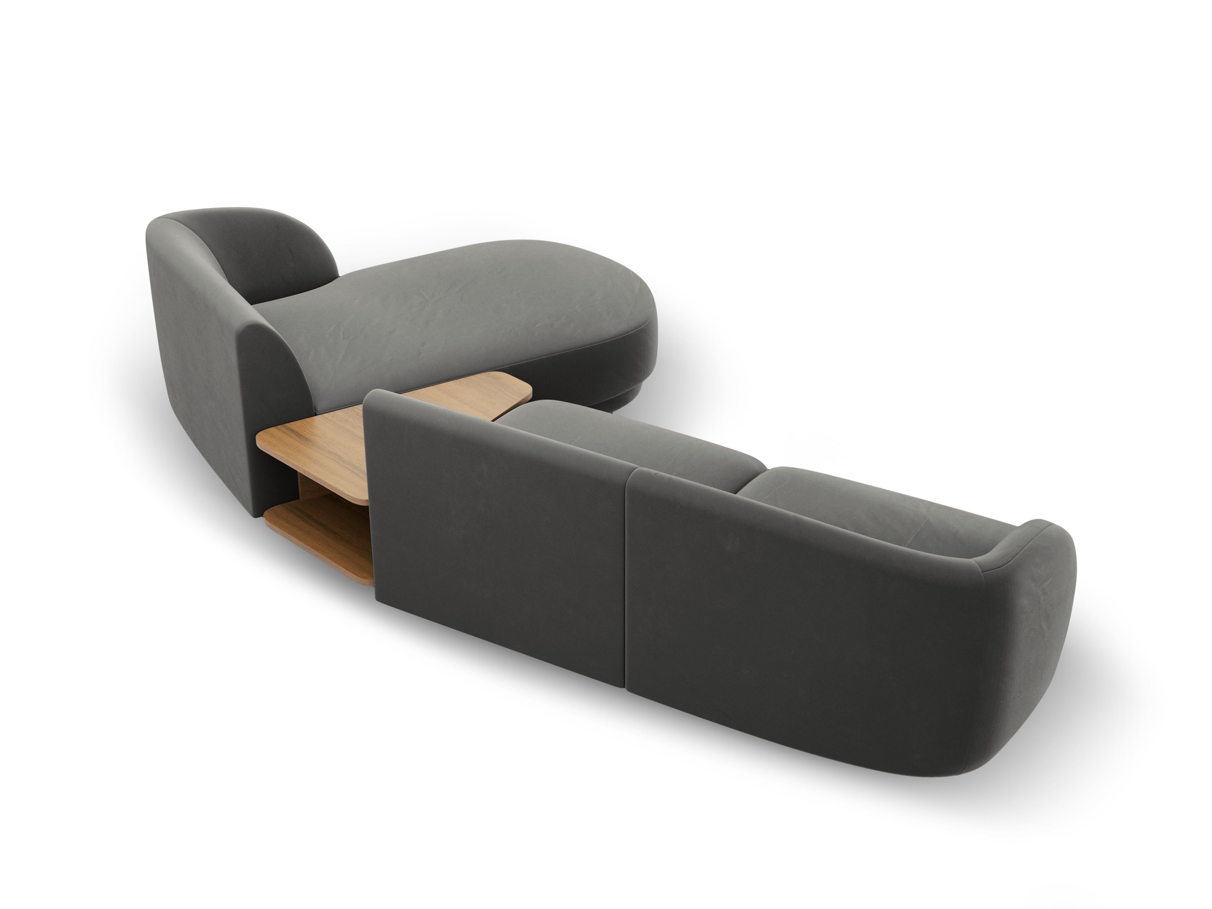 Modular corner sofa with table 3-seater right-sided velvet MILEY light gray