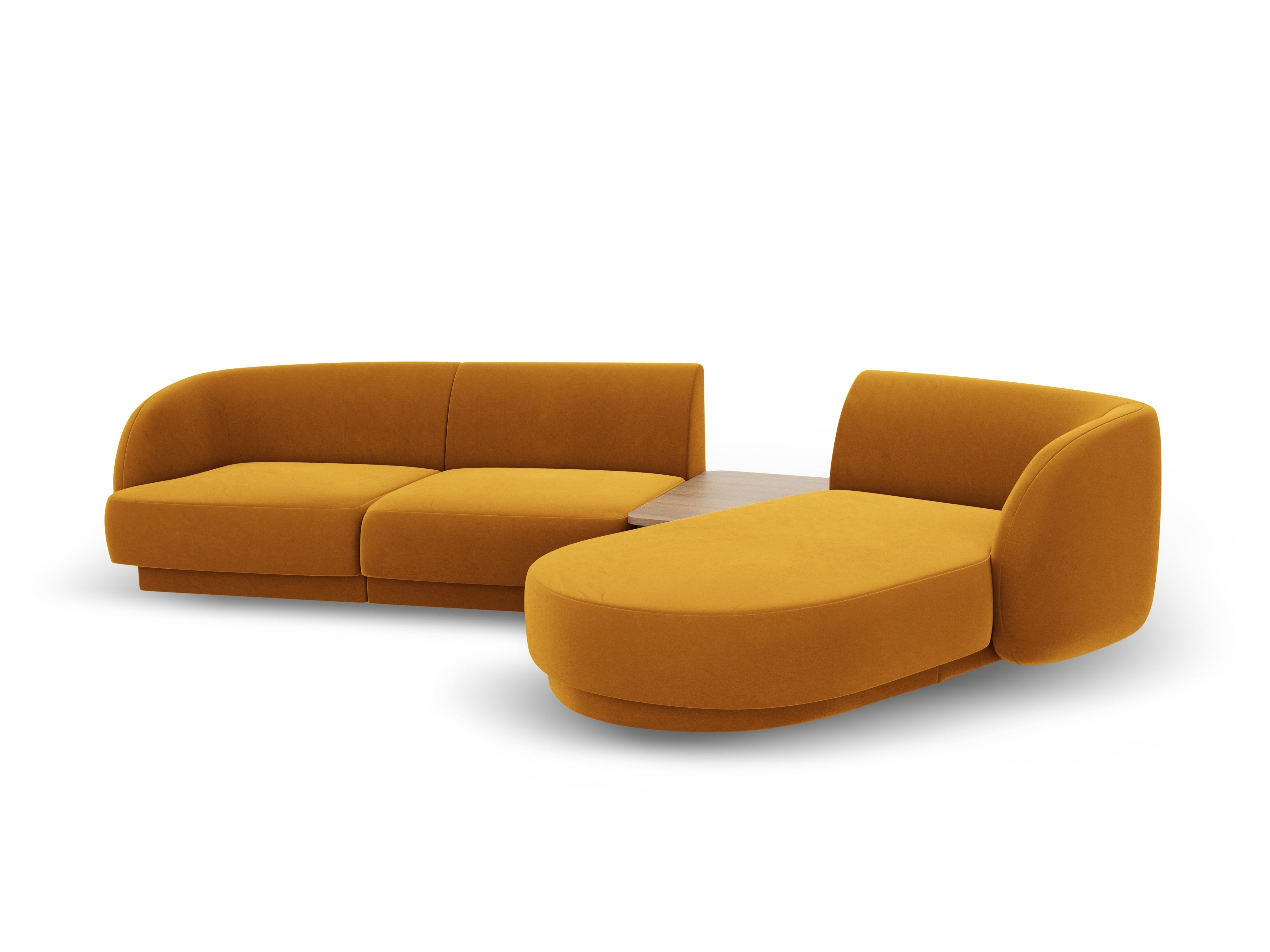Modulares Ecksofa mit Tisch, 3-Sitzer, rechtsseitig, samtig, MILEY, gelb