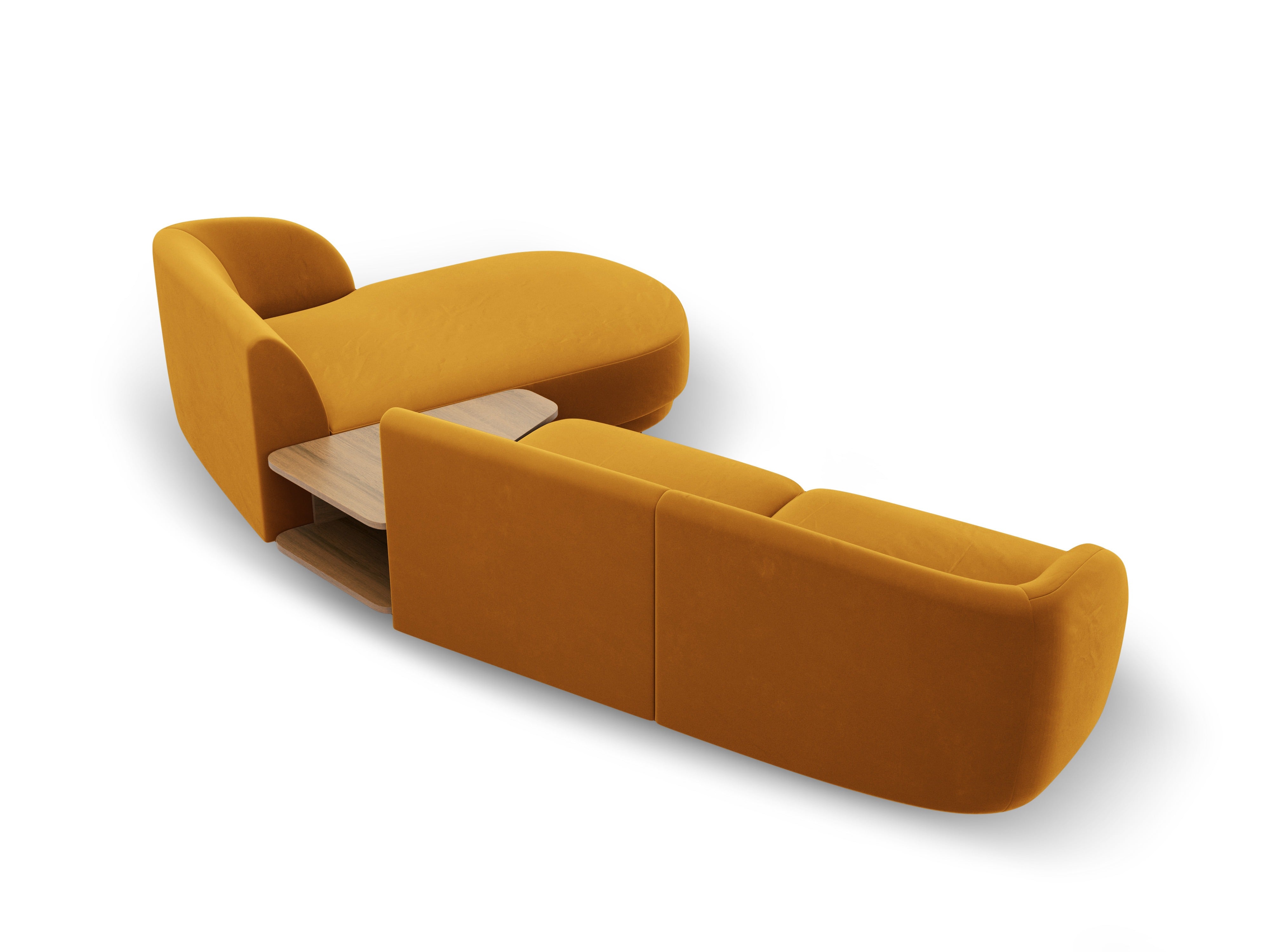 Modulares Ecksofa mit Tisch, 3-Sitzer, rechtsseitig, samtig, MILEY, gelb