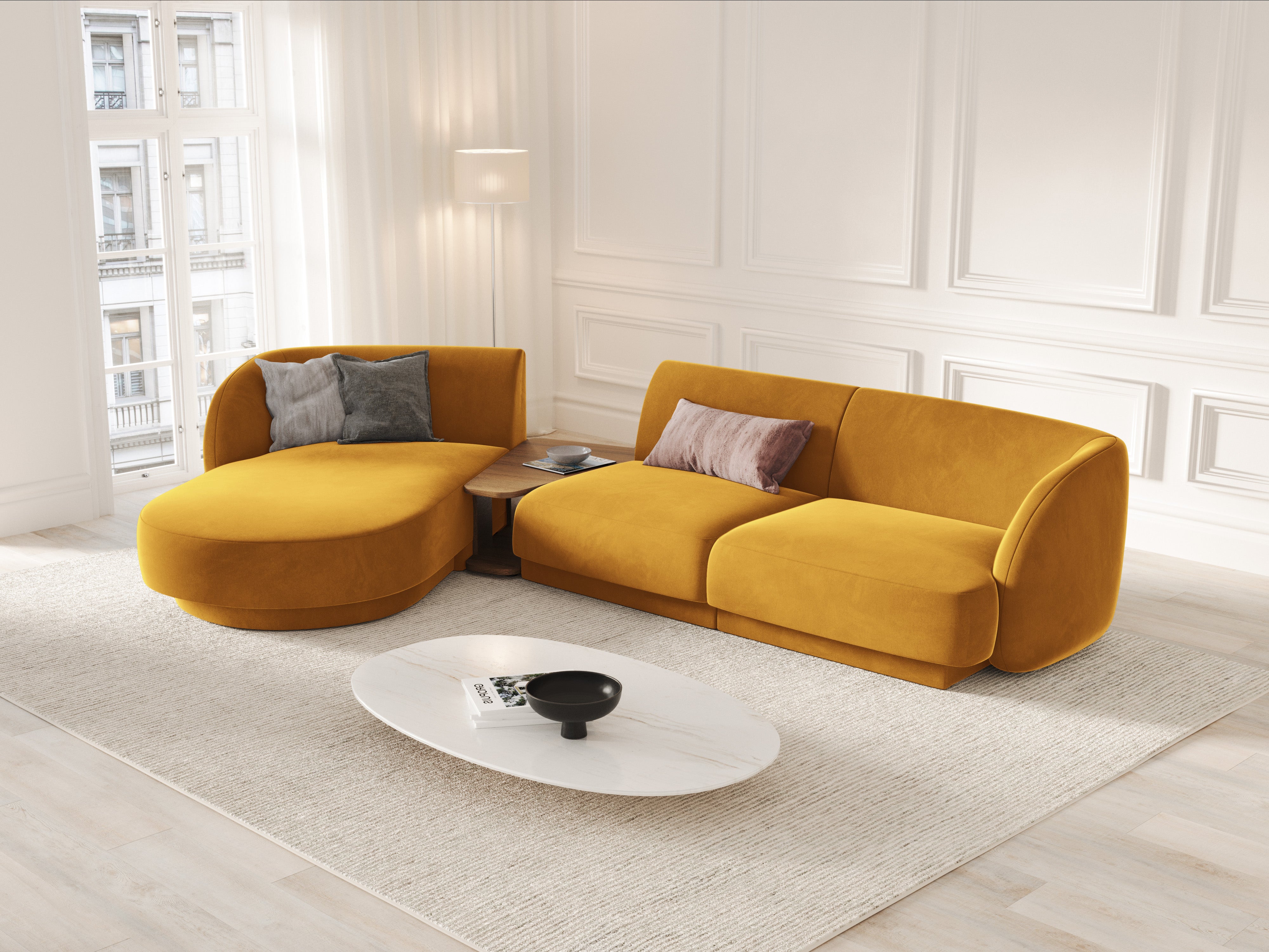 Modulares Ecksofa mit Tisch, 3-Sitzer, links, MILEY, gelb