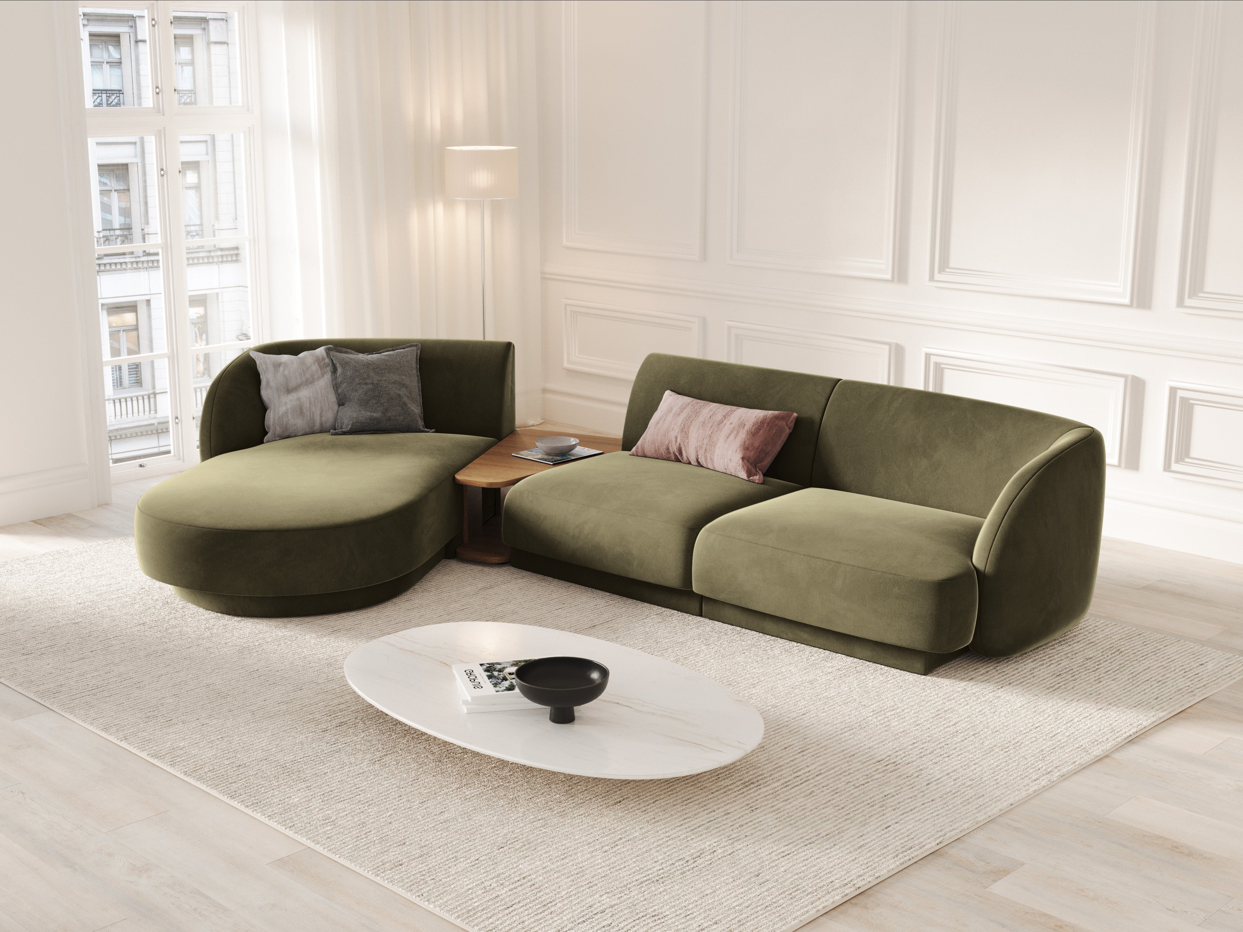 Modulares Ecksofa mit Tisch, 3-Sitzer, links, MILEY, grün