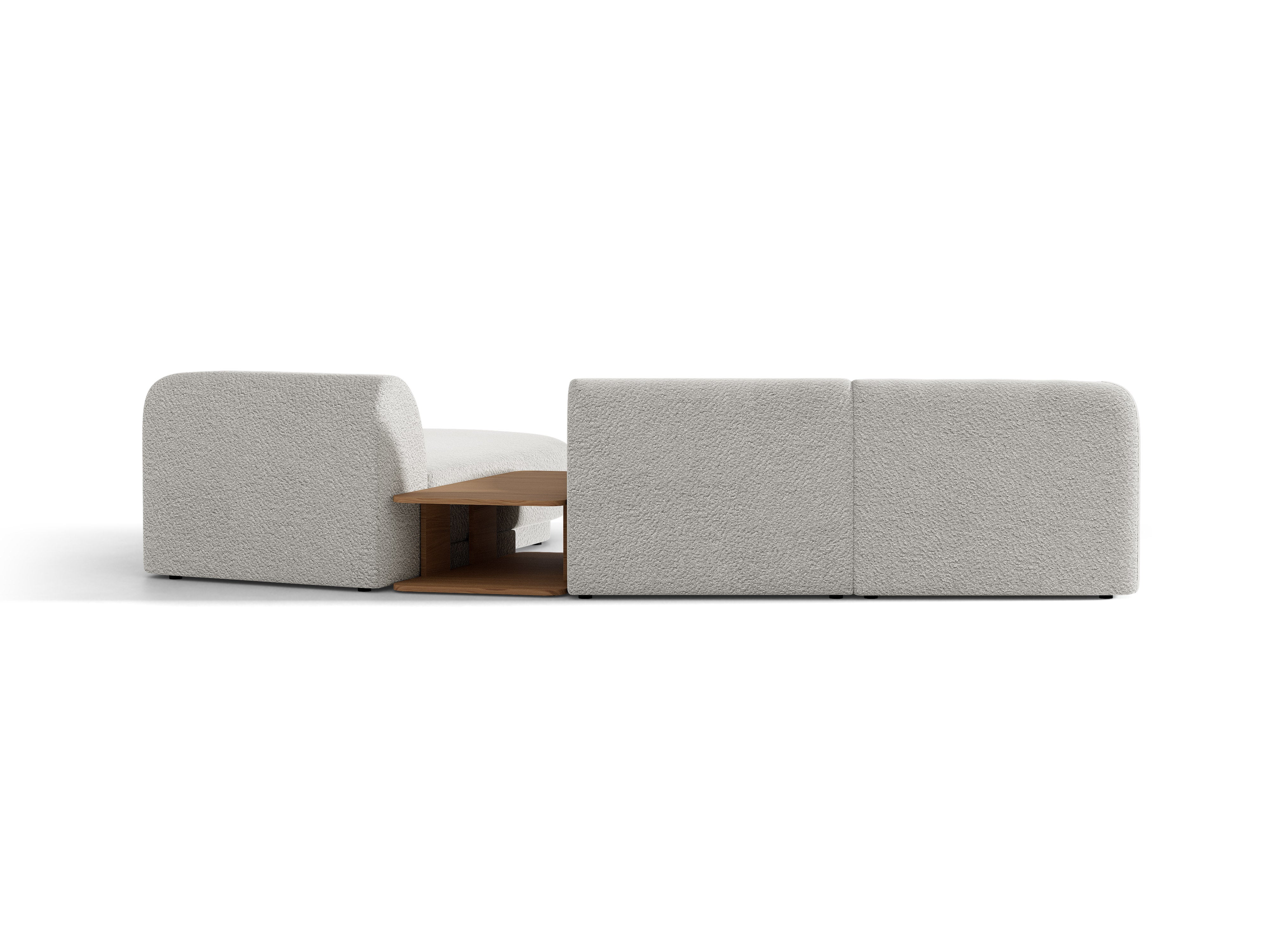 Narożnik modułowy ze stolikiem 3-osobowy prawostronny MILEY jasnoszary boucle – sofa narożna