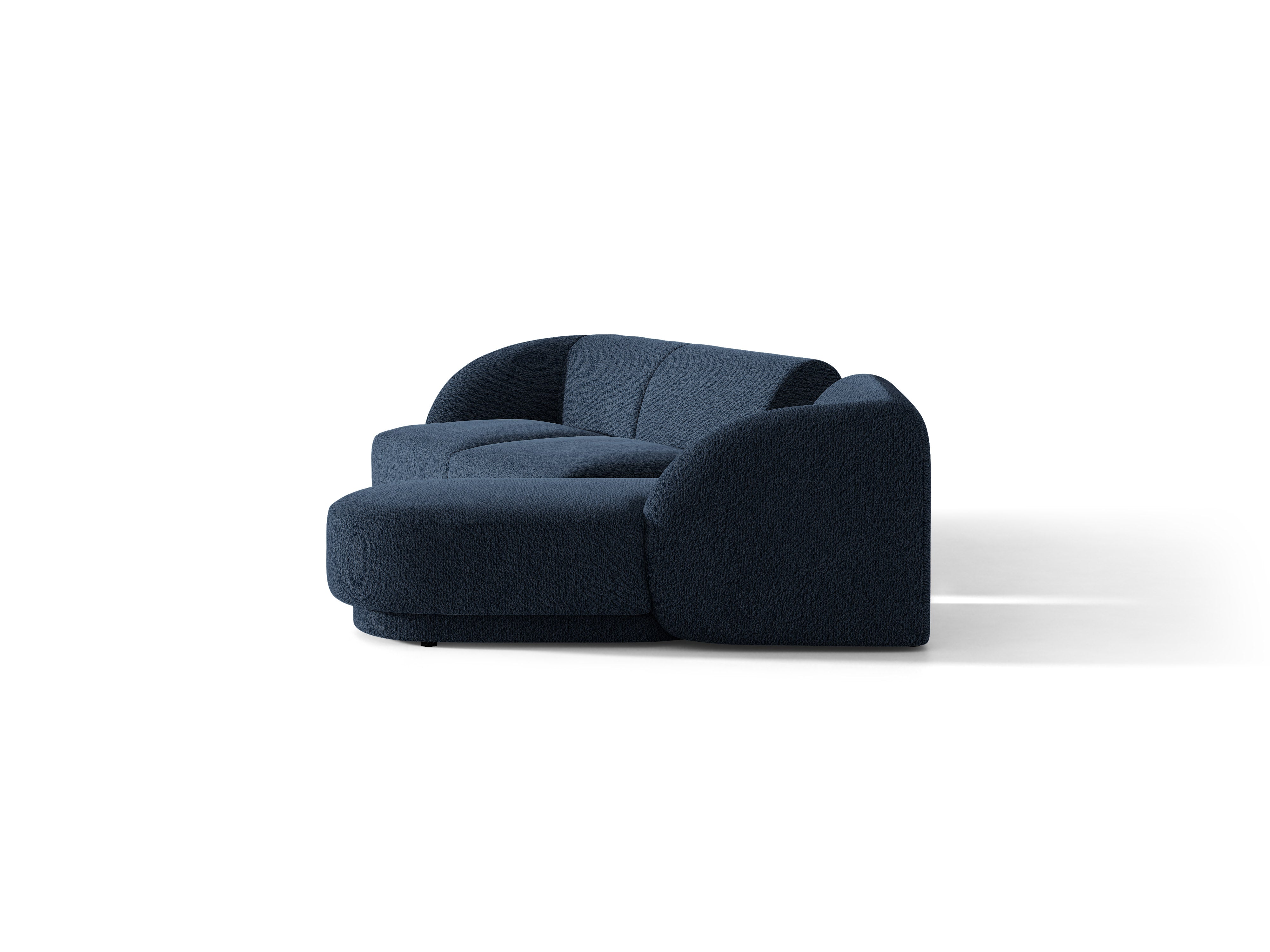 Narożnik modułowy ze stolikiem 3-osobowy prawostronny MILEY ciemnoniebieski boucle – sofa narożna