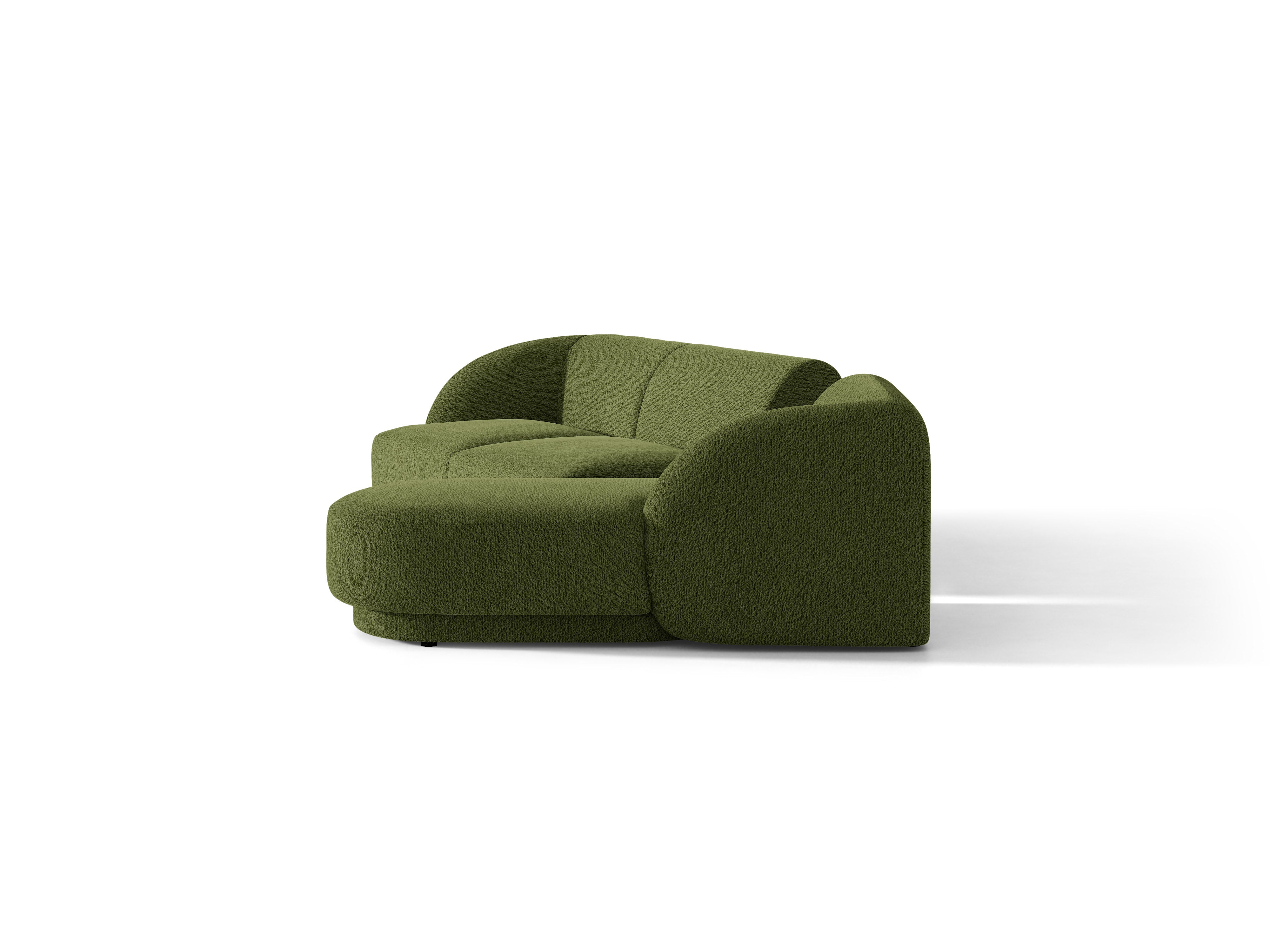 Narożnik modułowy ze stolikiem 3-osobowy prawostronny MILEY zielony boucle – sofa narożna