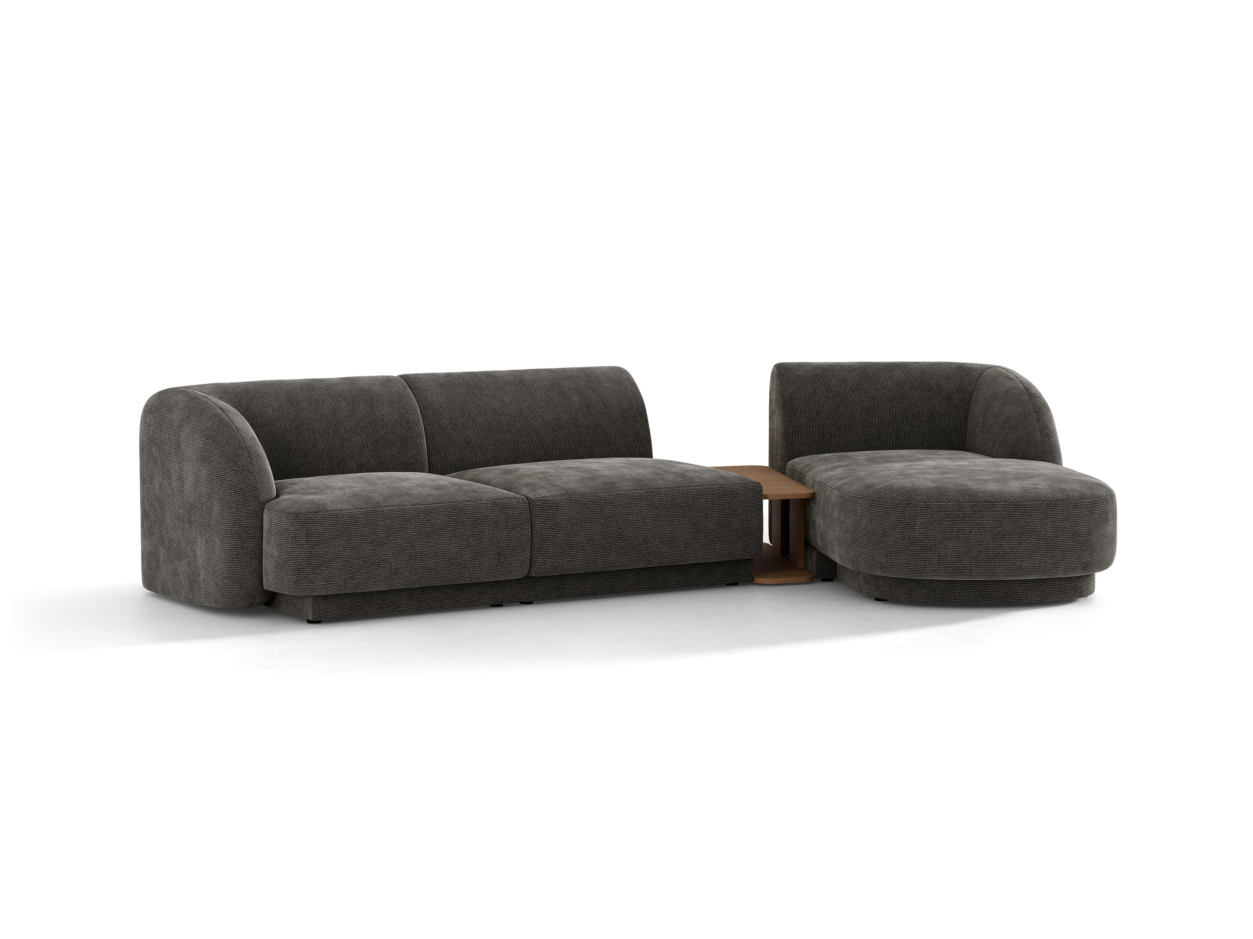 Narożnik modułowy ze stolikiem 3-osobowy prawostronny MILEY szary szenil jedwabisty – sofa narożna