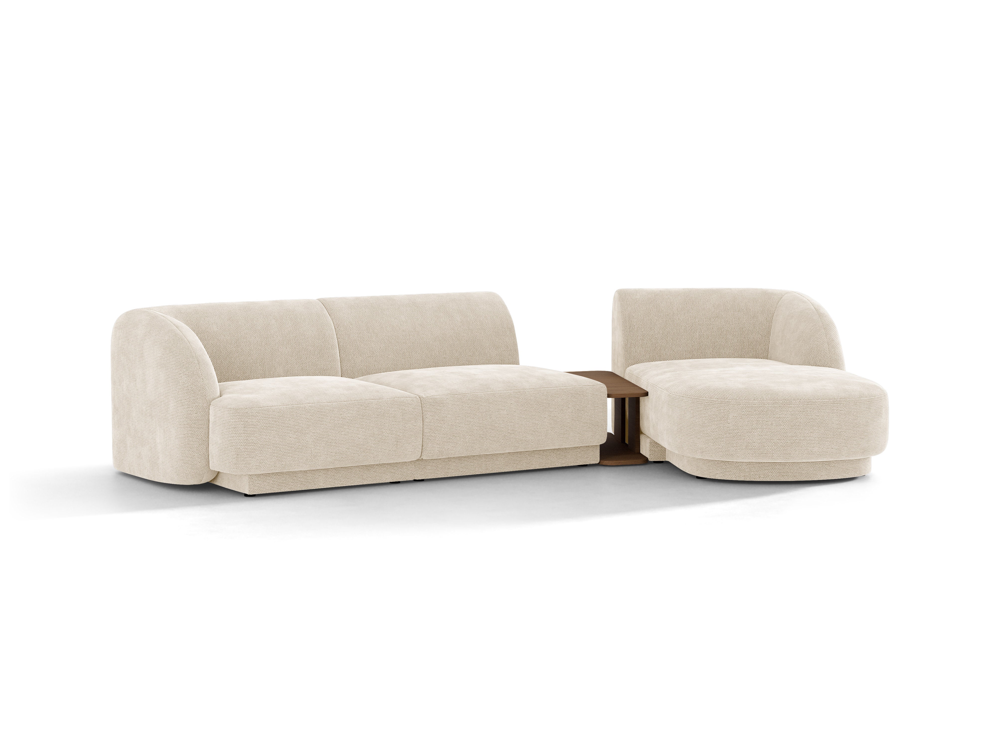 Narożnik modułowy ze stolikiem 3-osobowy prawostronny MILEY kość słoniowa szenil – sofa narożna