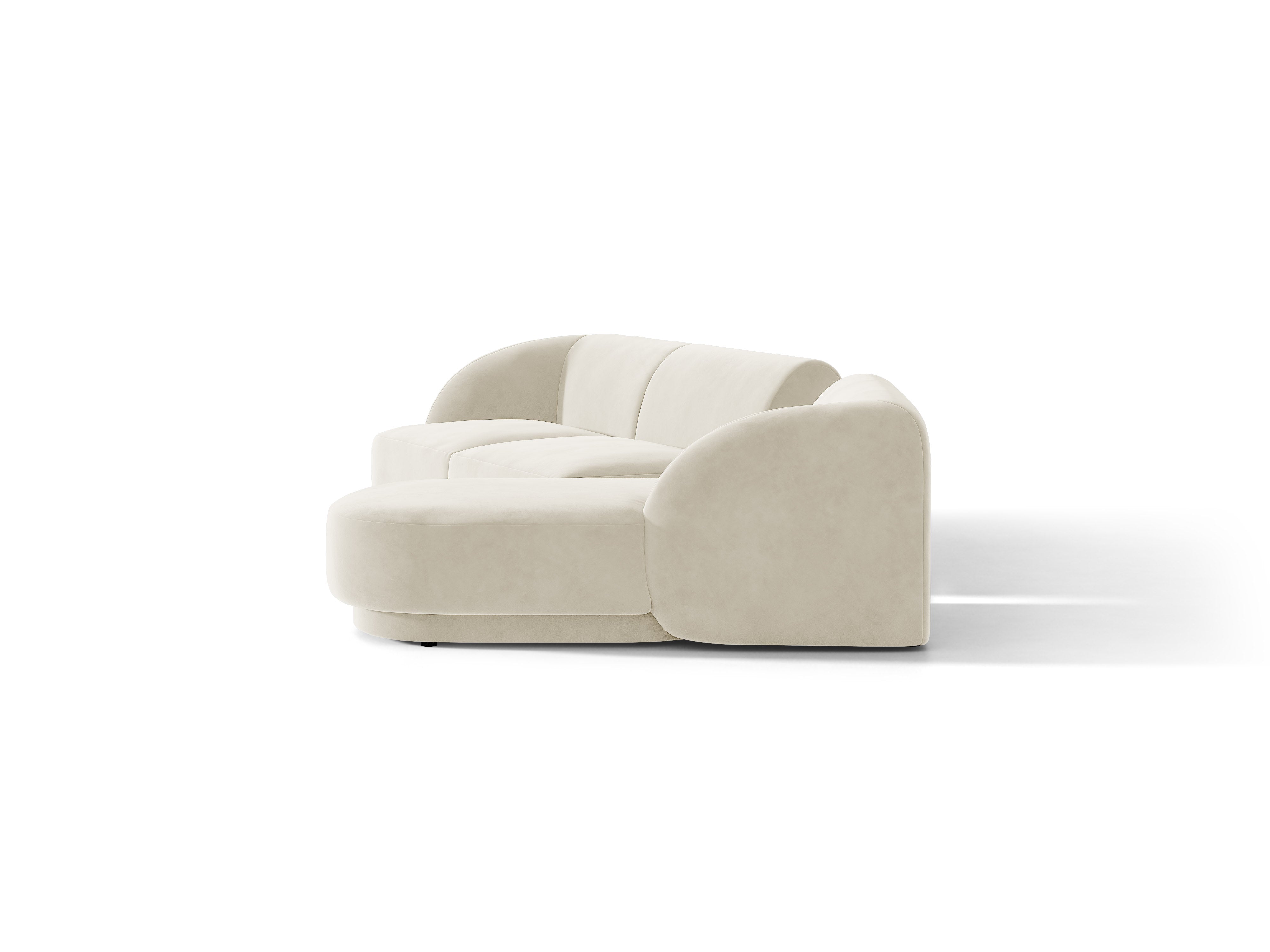 Narożnik modułowy ze stolikiem 3-osobowy prawostronny aksamitny MILEY jasnobeżowy – sofa narożna