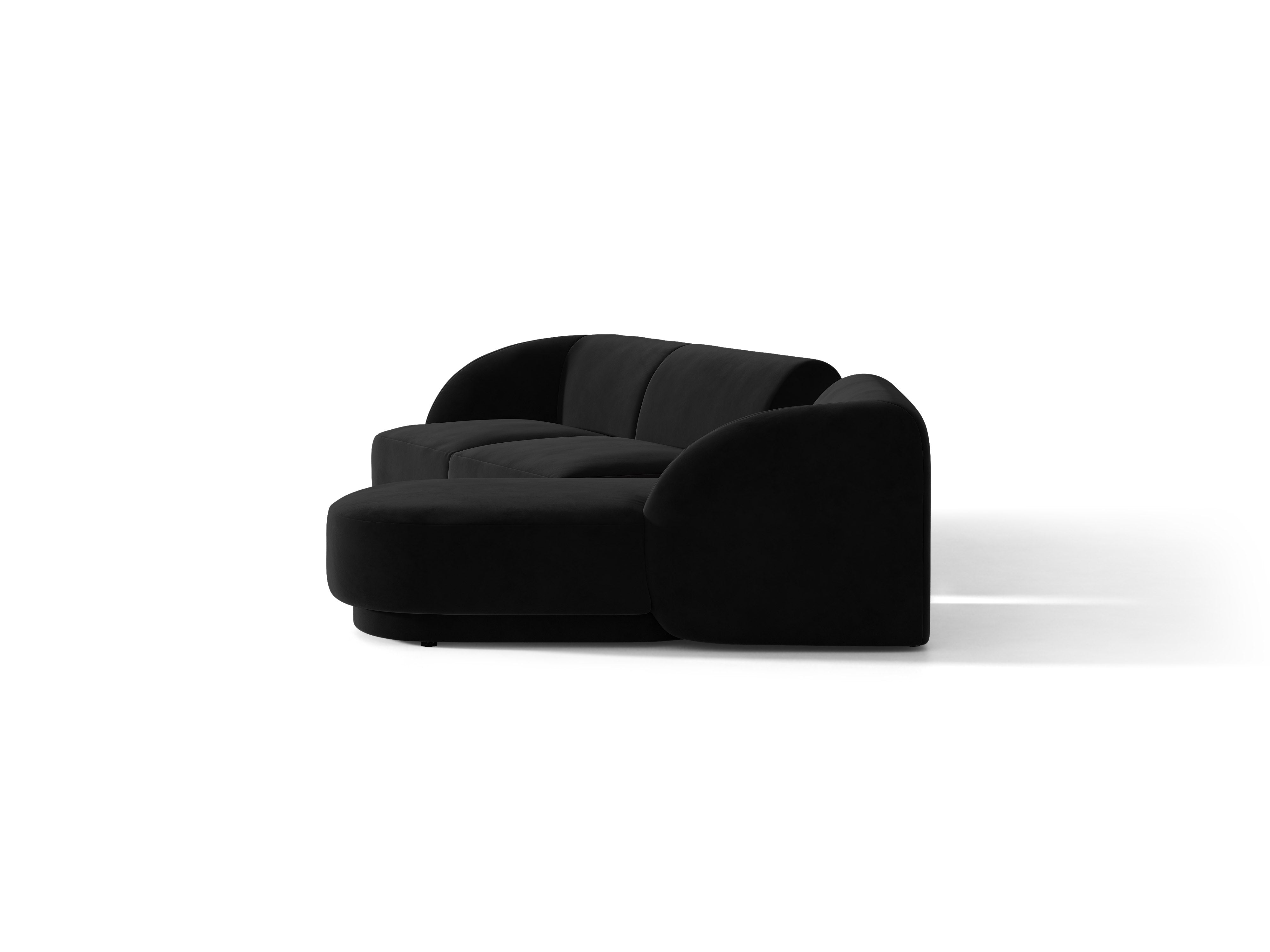 Narożnik modułowy ze stolikiem 3-osobowy prawostronny aksamitny MILEY czarny – sofa narożna