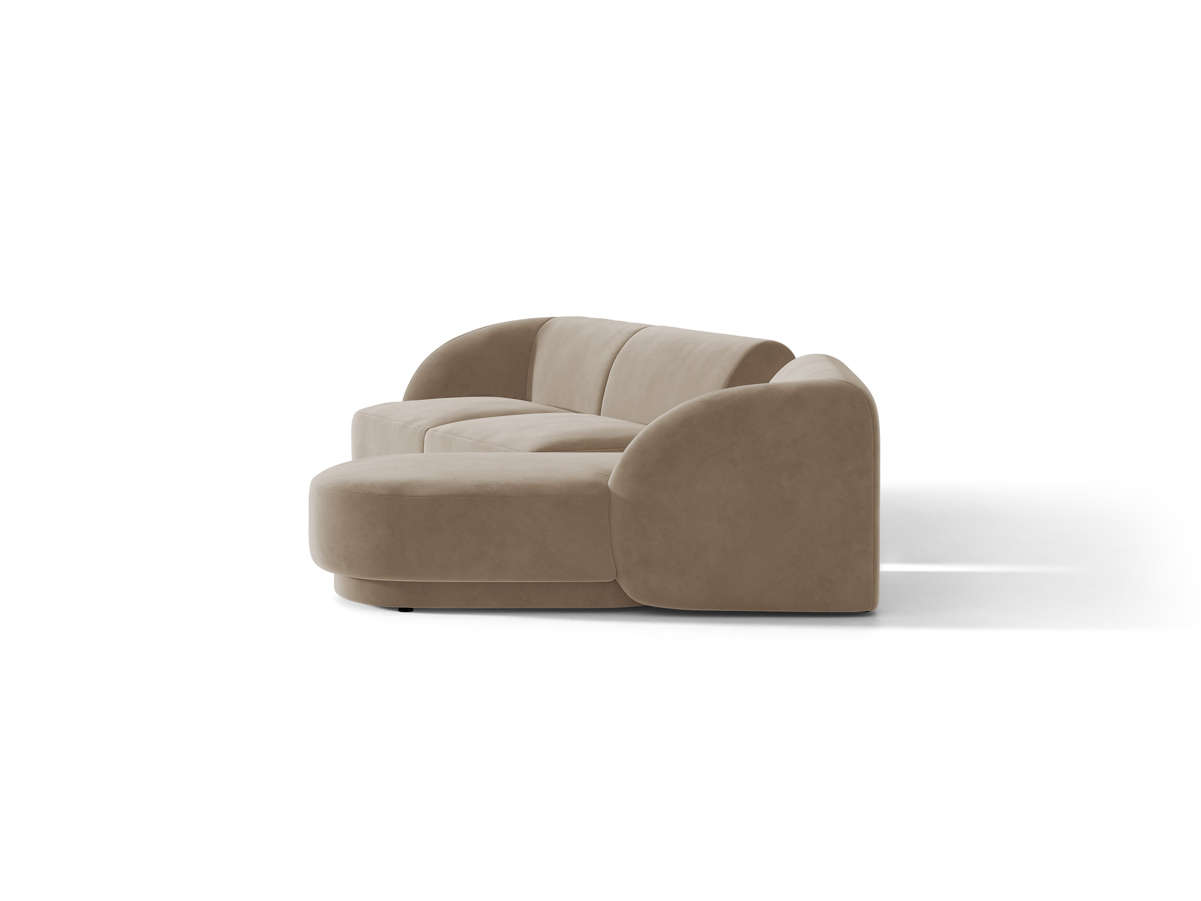 Narożnik modułowy ze stolikiem 3-osobowy prawostronny aksamitny MILEY cappuccino – sofa narożna