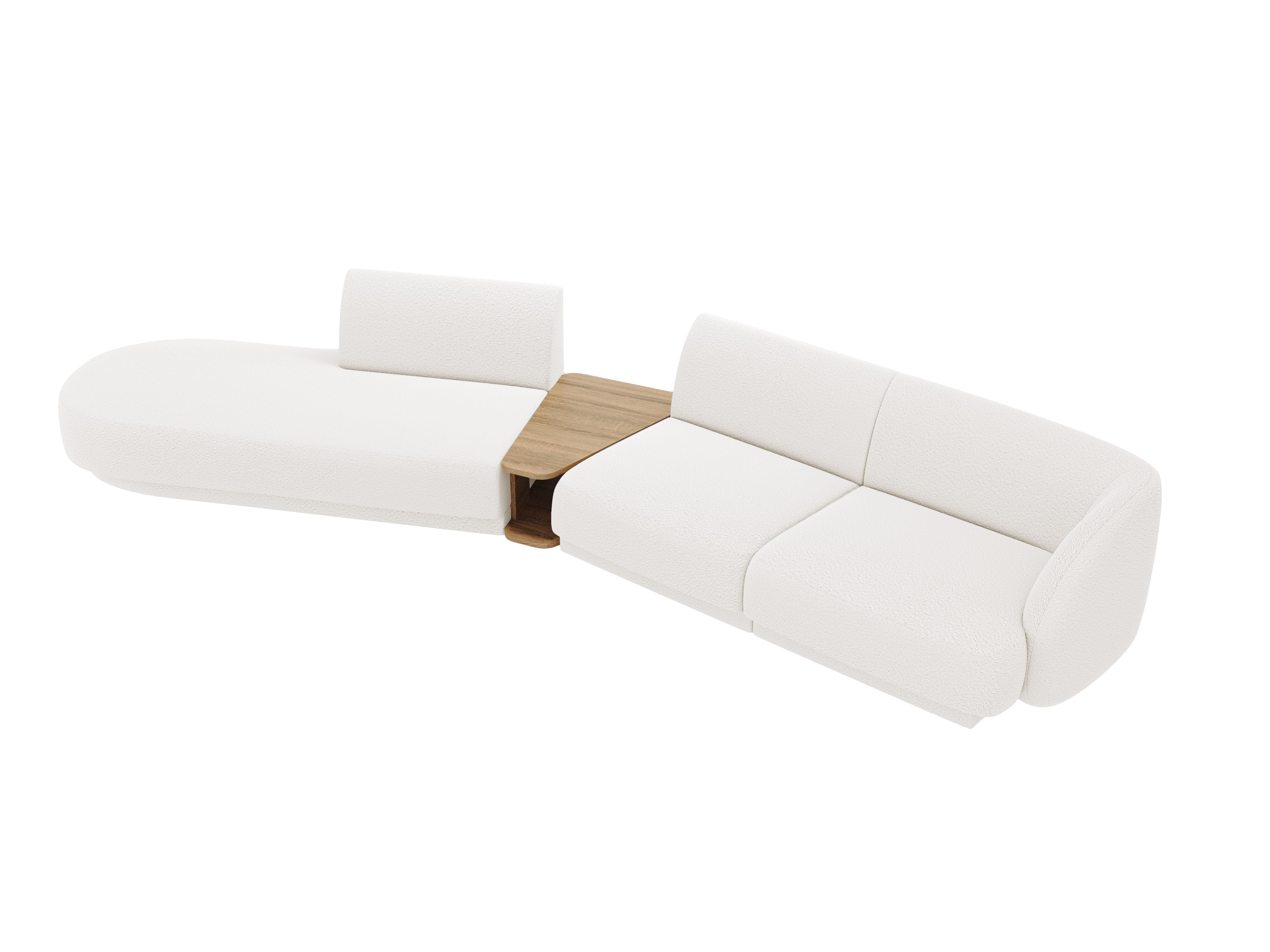 Modulares Sofa links mit Tisch für 4 Personen MILEY weiß Boucle