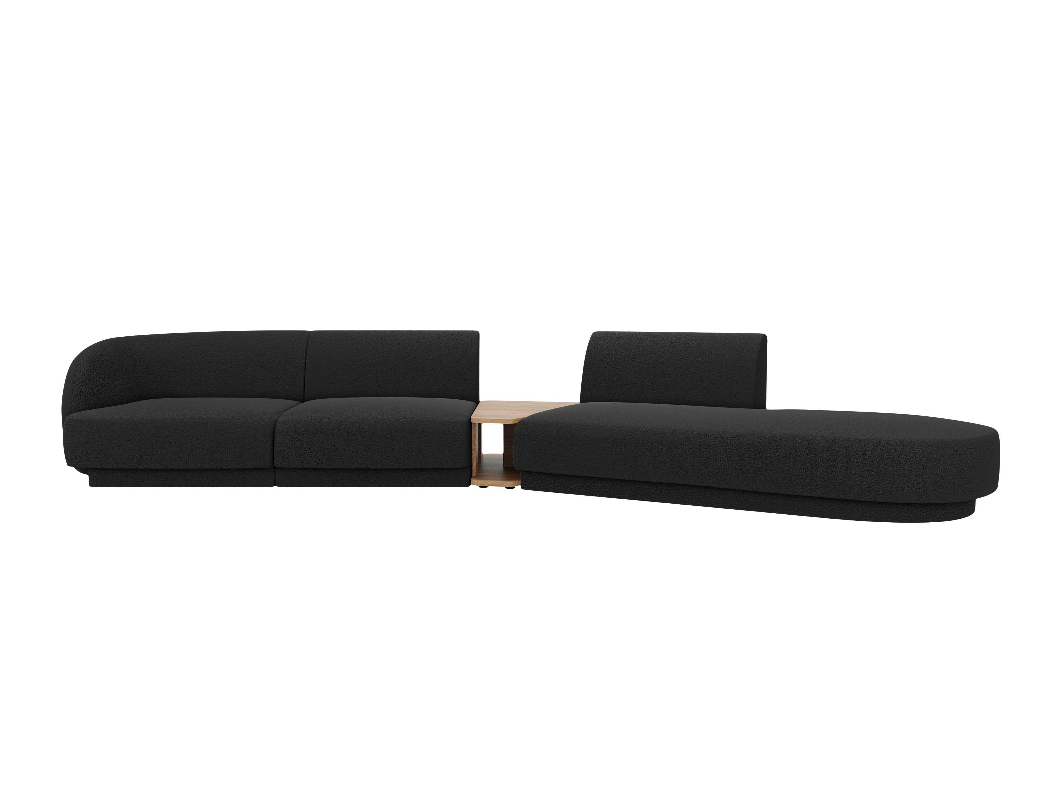 Modulares Sofa mit Tisch, 4-Sitzer, rechtsseitig, MILEY, schwarzes Boucle