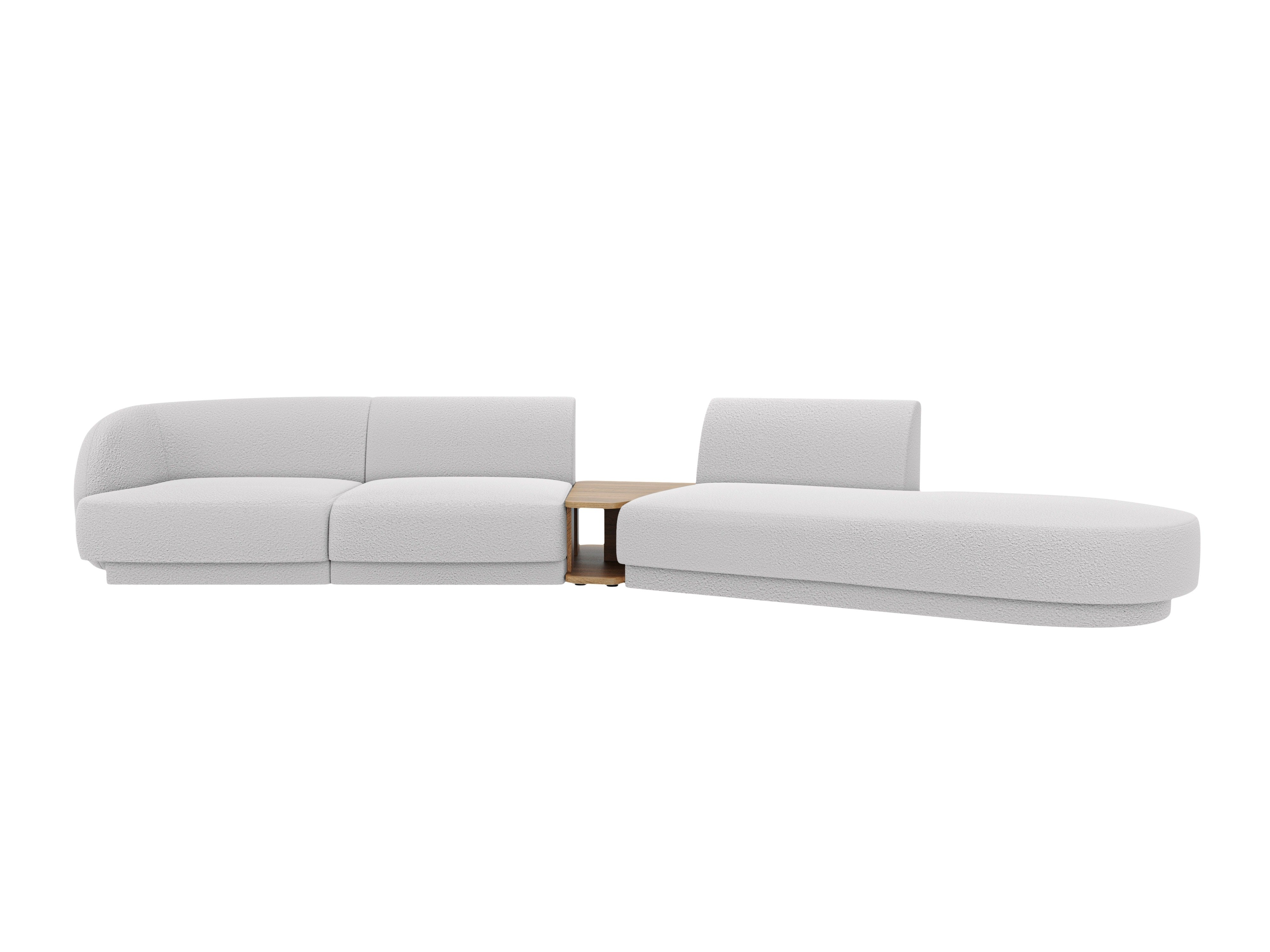 Modulares Sofa mit Tisch, 4-Sitzer, rechtsseitig, MILEY, hellgraue Boucle